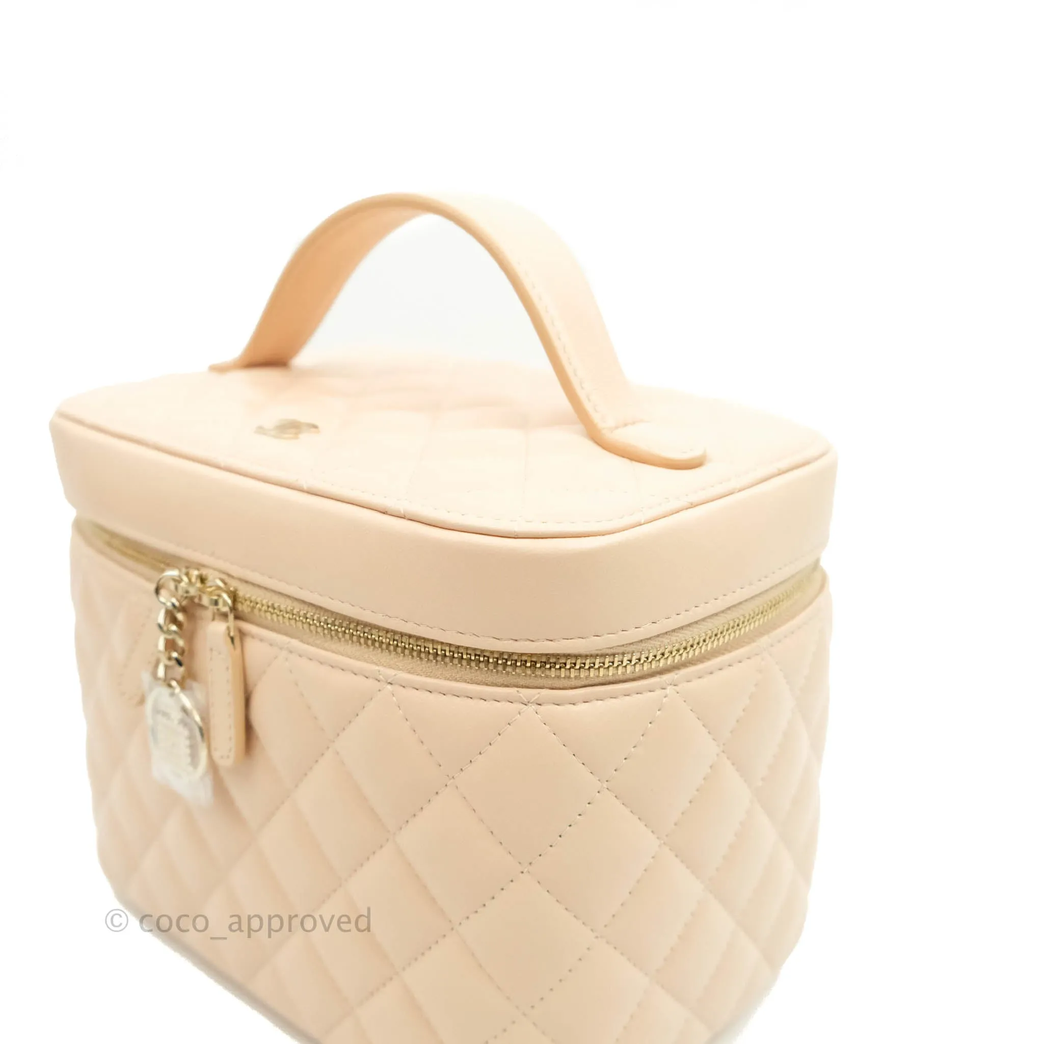 Chanel Classic Vanity Pouch with Handle Light Beige Lambskin Gold Hardware