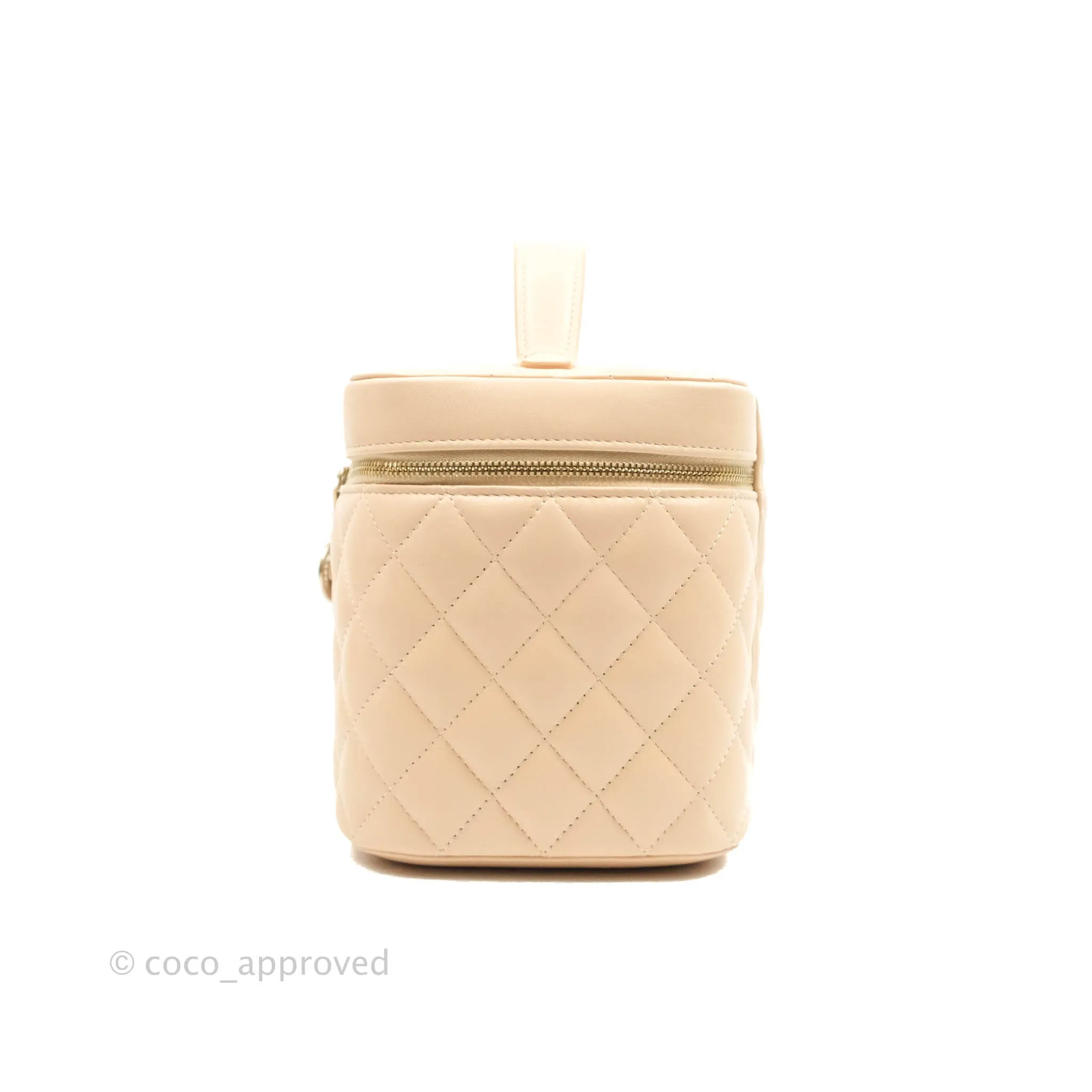 Chanel Classic Vanity Pouch with Handle Light Beige Lambskin Gold Hardware