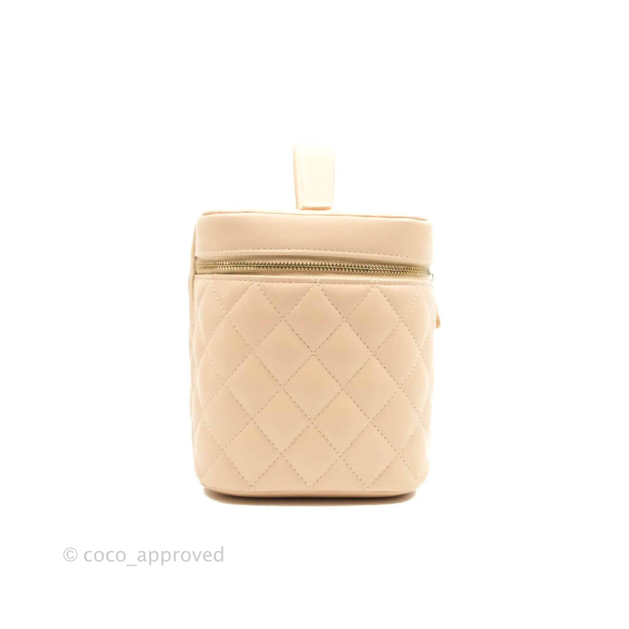 Chanel Classic Vanity Pouch with Handle Light Beige Lambskin Gold Hardware