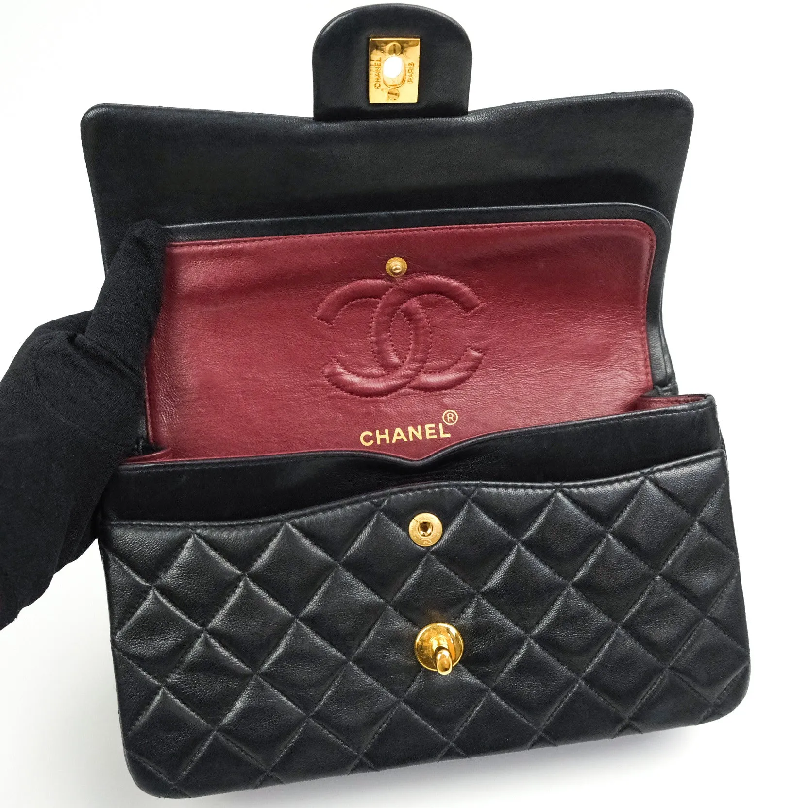 Chanel Classic Vintage Small S/M Flap Black Lambskin 24K Gold Hardware