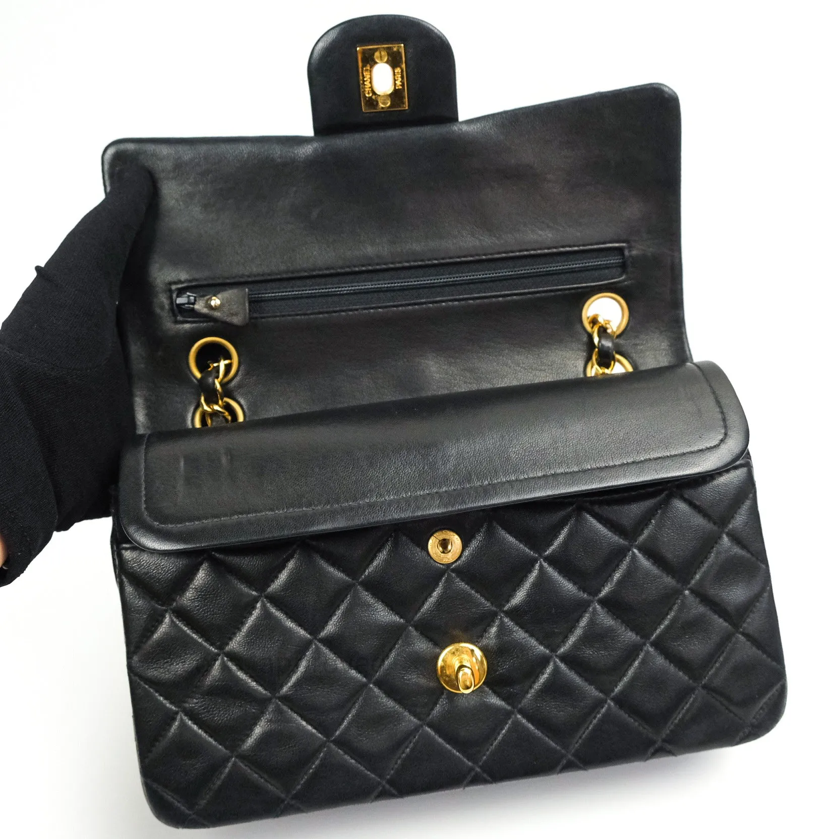 Chanel Classic Vintage Small S/M Flap Black Lambskin 24K Gold Hardware