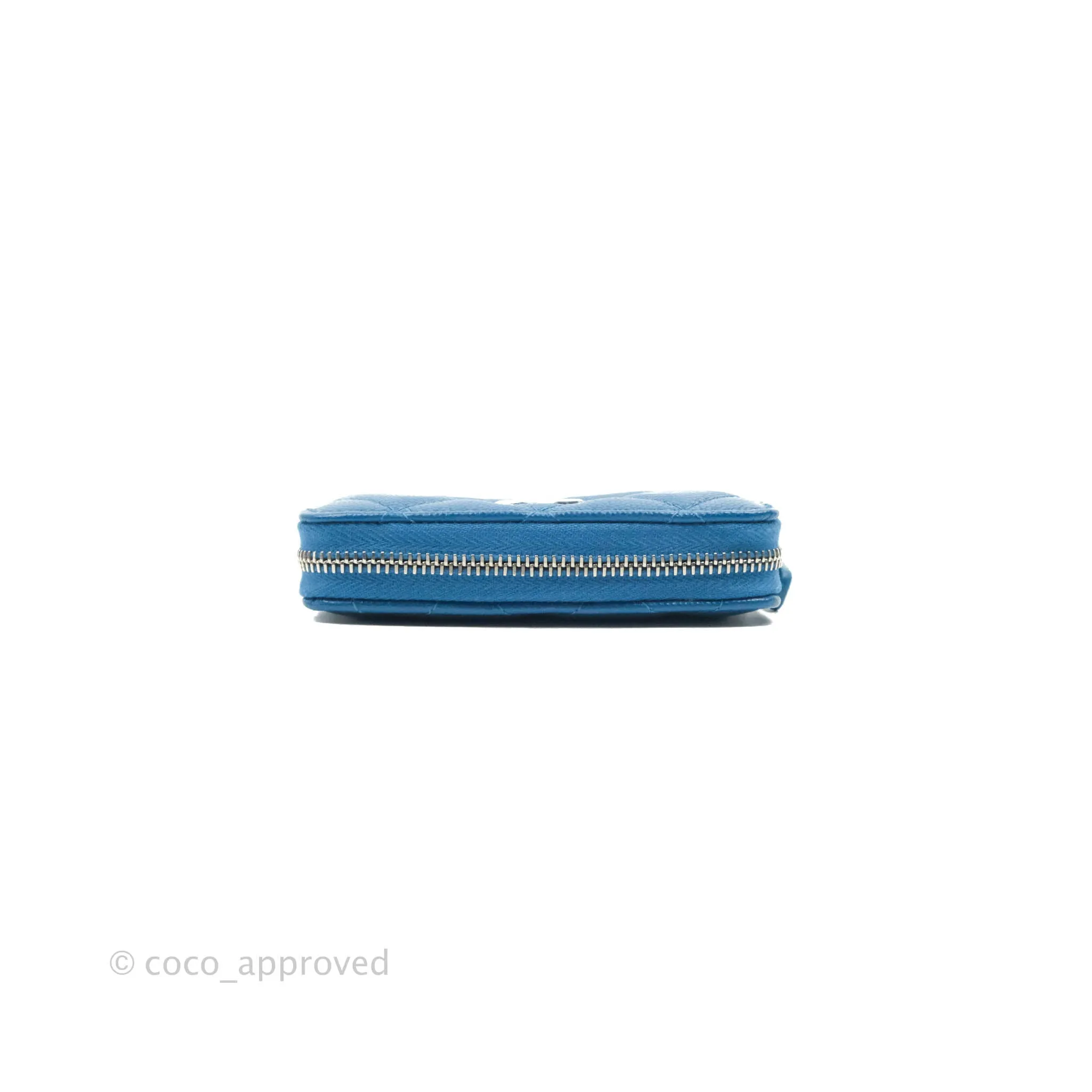 Chanel Classic Zipped Coin Purse Blue Caviar Silver Hardware