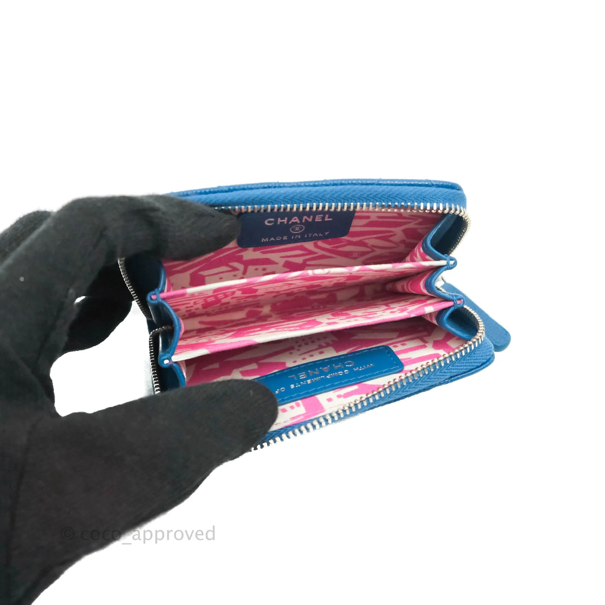 Chanel Classic Zipped Coin Purse Blue Caviar Silver Hardware