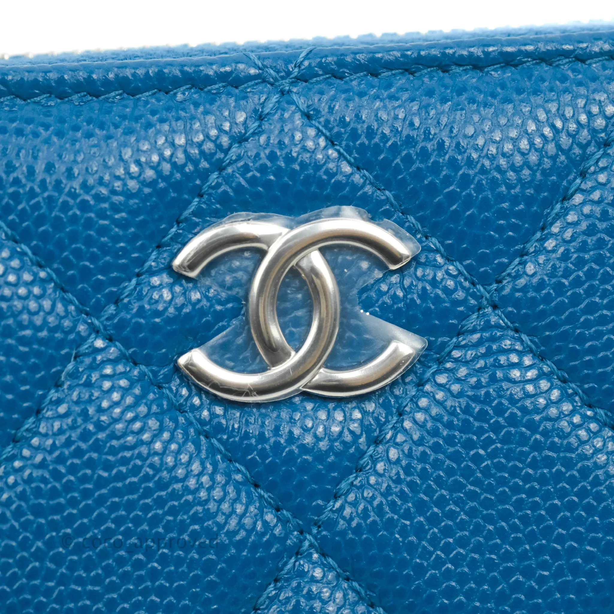 Chanel Classic Zipped Coin Purse Blue Caviar Silver Hardware