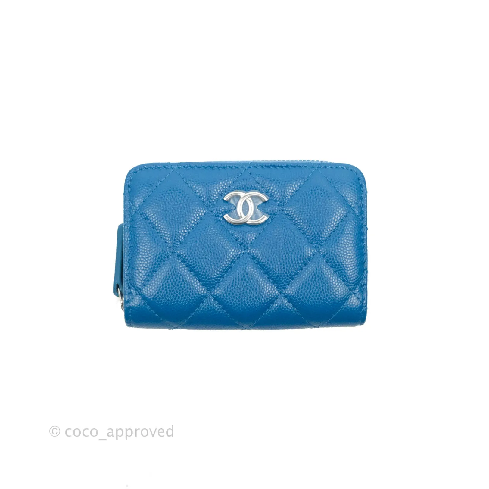 Chanel Classic Zipped Coin Purse Blue Caviar Silver Hardware
