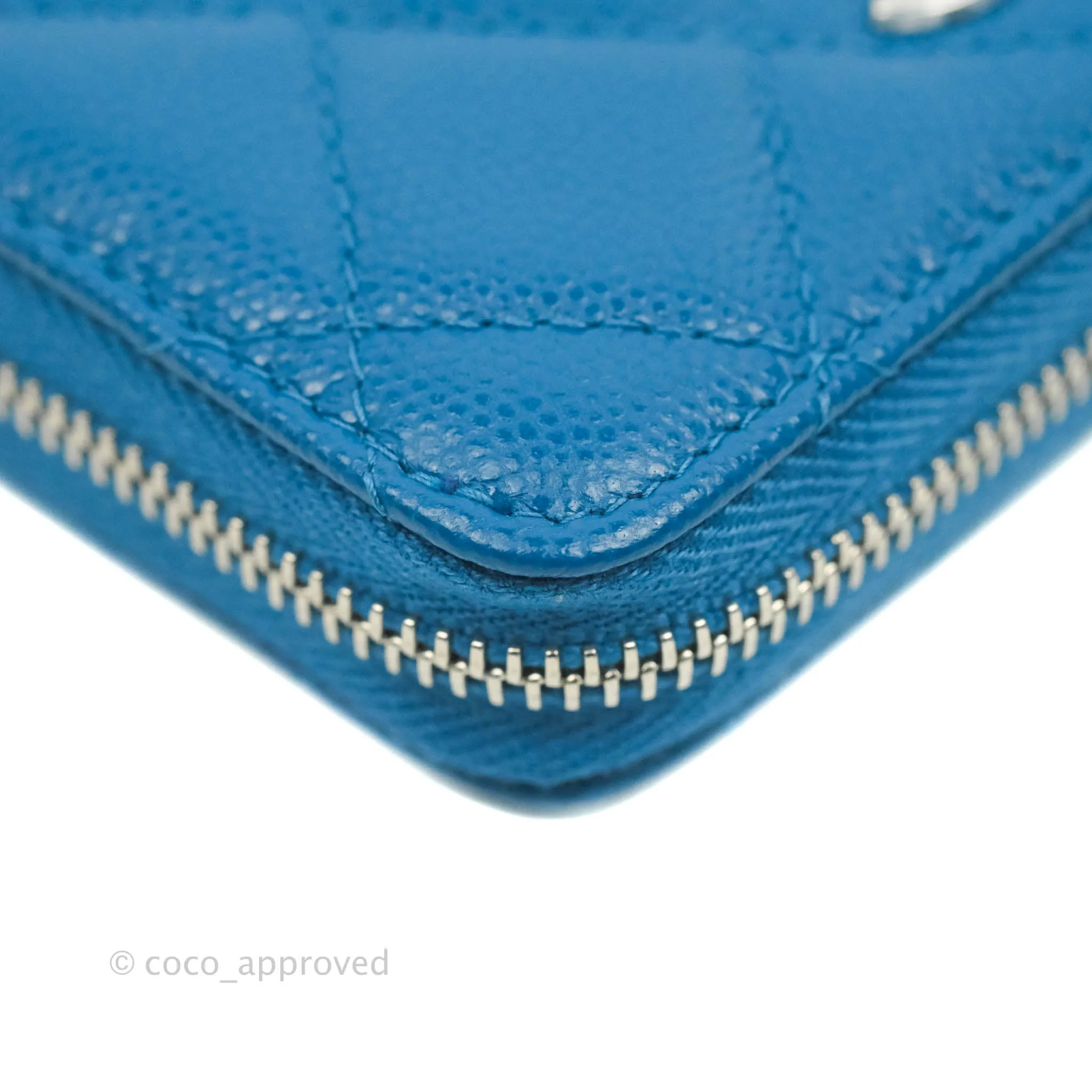 Chanel Classic Zipped Coin Purse Blue Caviar Silver Hardware