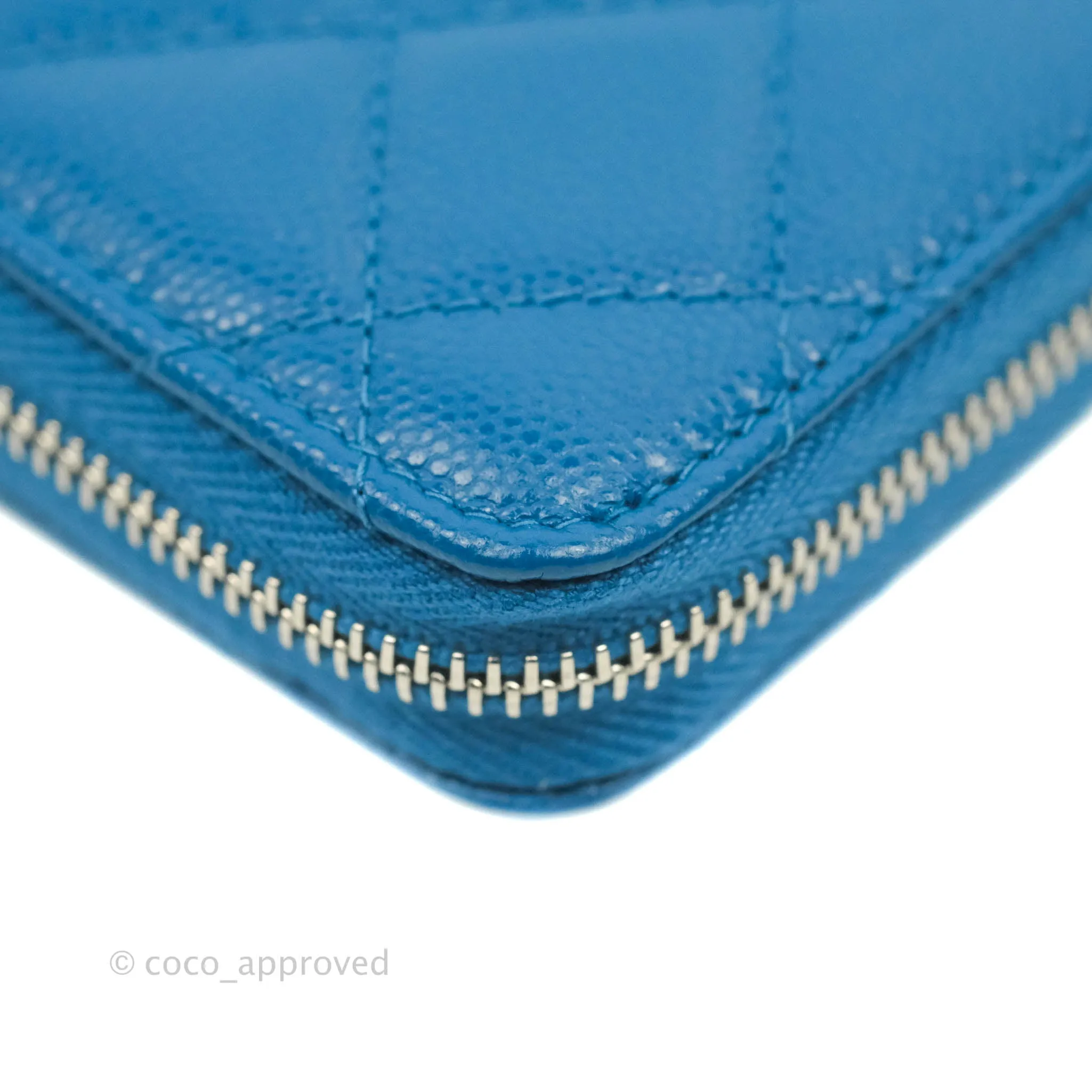 Chanel Classic Zipped Coin Purse Blue Caviar Silver Hardware
