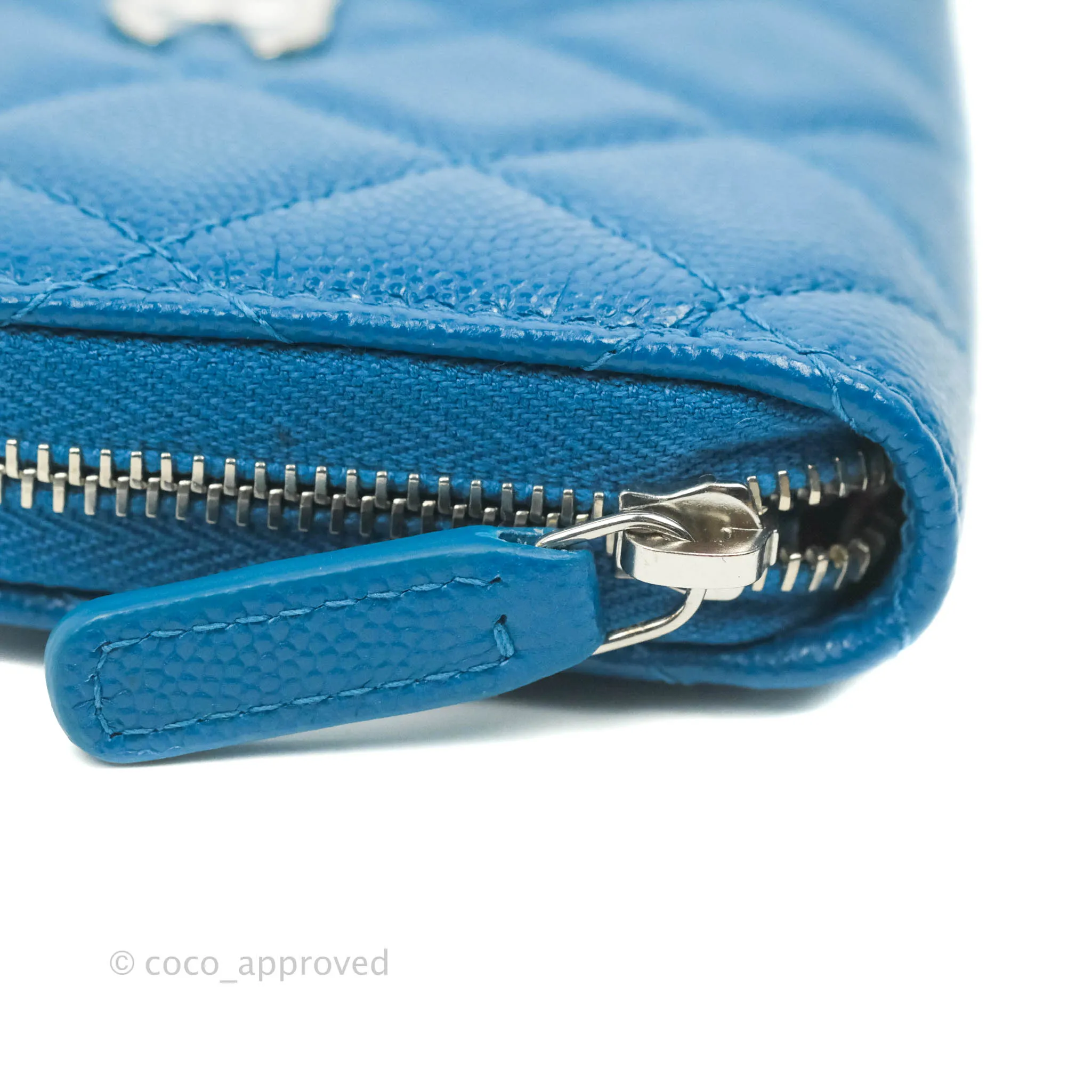 Chanel Classic Zipped Coin Purse Blue Caviar Silver Hardware