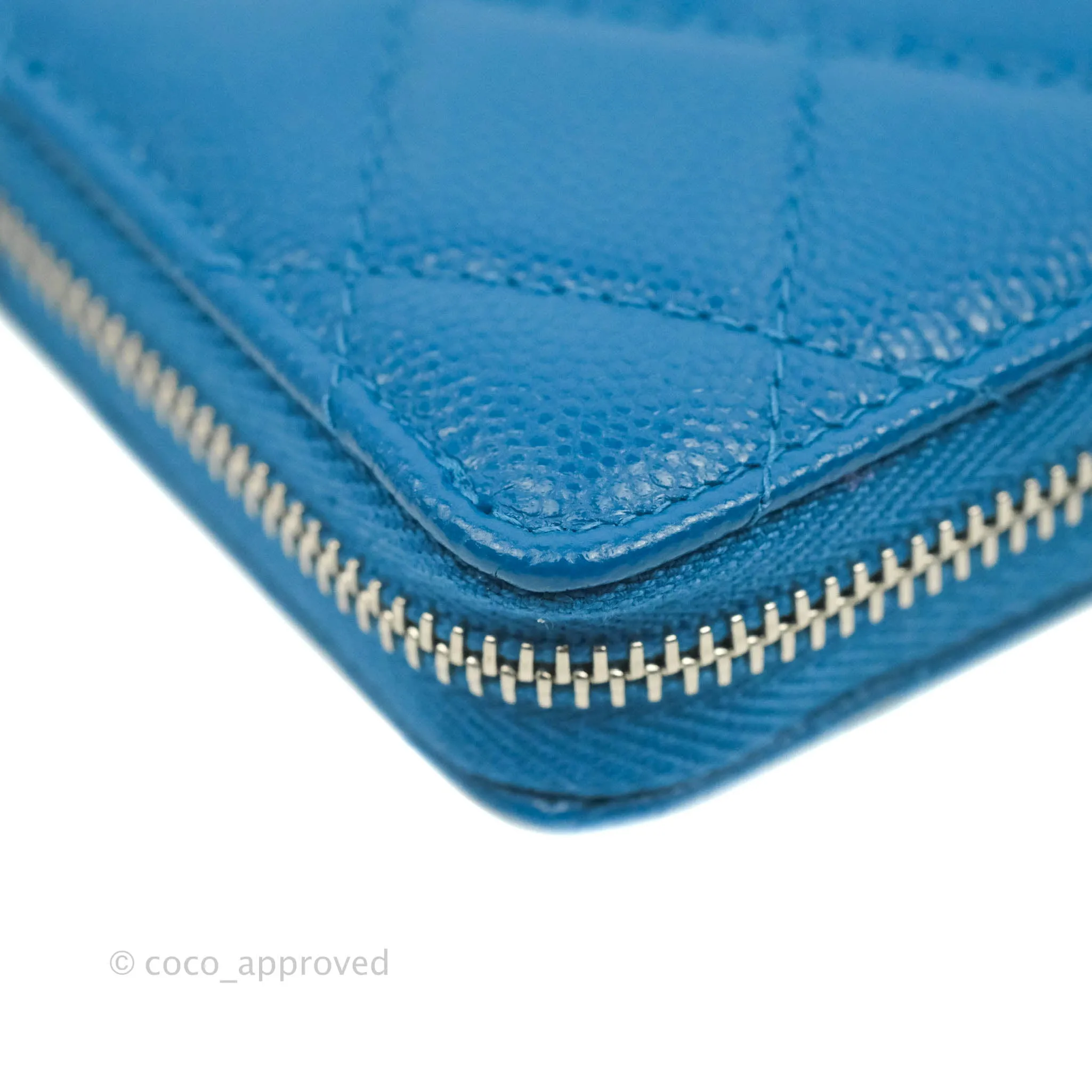 Chanel Classic Zipped Coin Purse Blue Caviar Silver Hardware