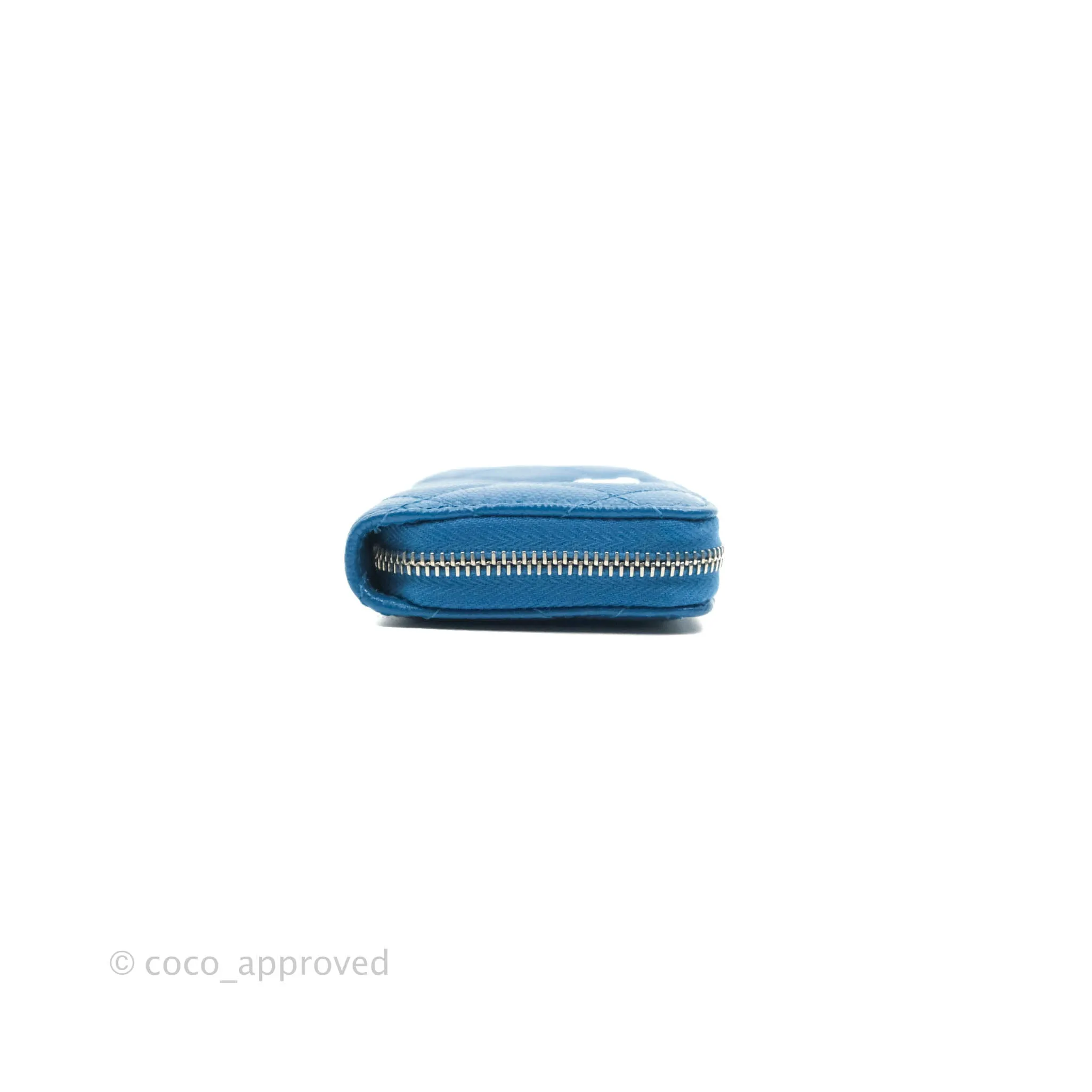 Chanel Classic Zipped Coin Purse Blue Caviar Silver Hardware