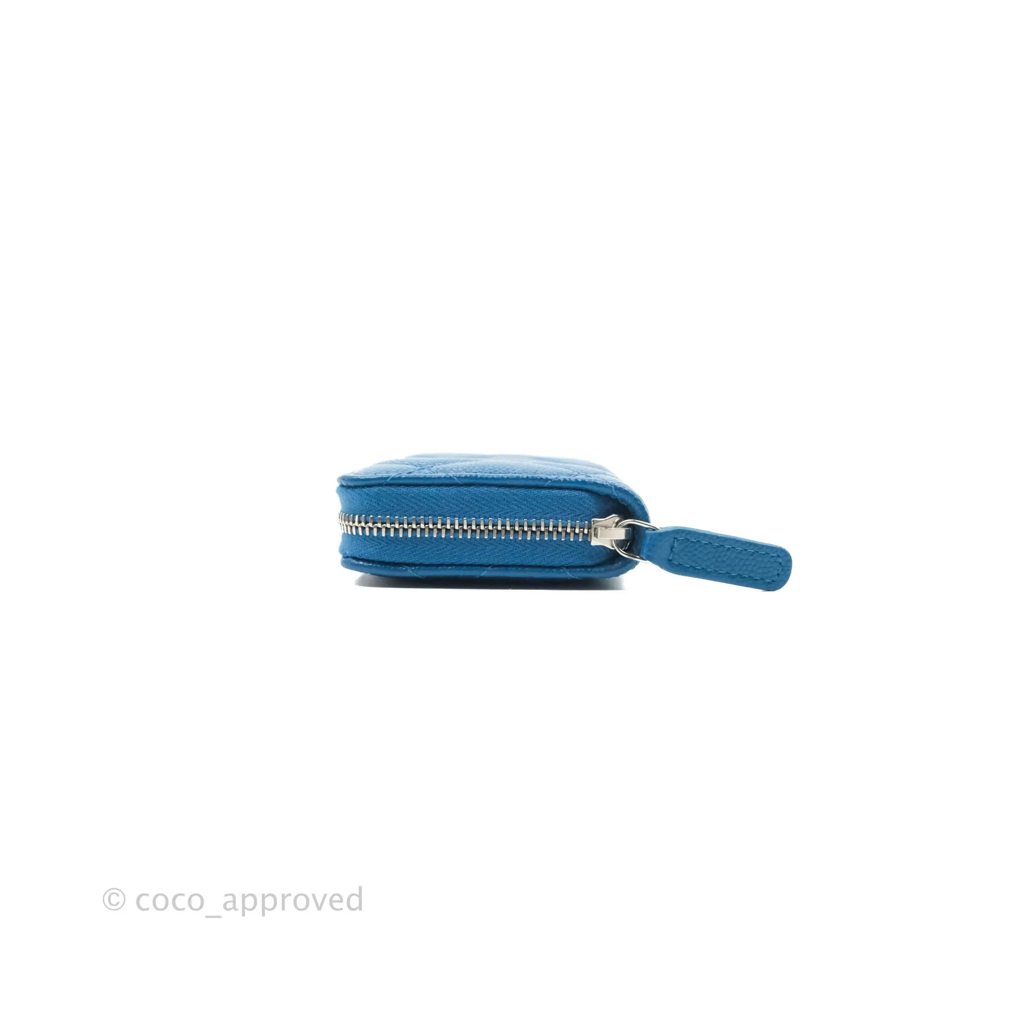 Chanel Classic Zipped Coin Purse Blue Caviar Silver Hardware