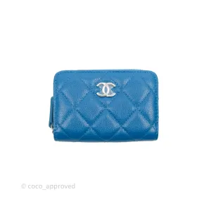 Chanel Classic Zipped Coin Purse Blue Caviar Silver Hardware