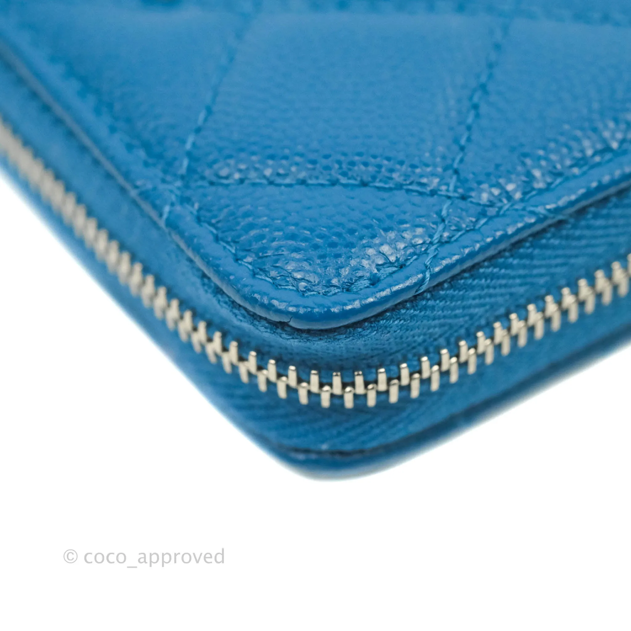 Chanel Classic Zipped Coin Purse Blue Caviar Silver Hardware