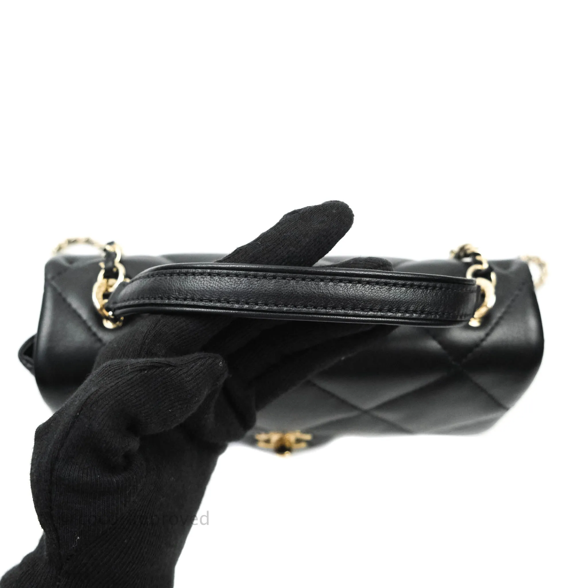 Chanel Easy Cherry Flap Bag With Handle Black Lambskin Gold Hardware 19K