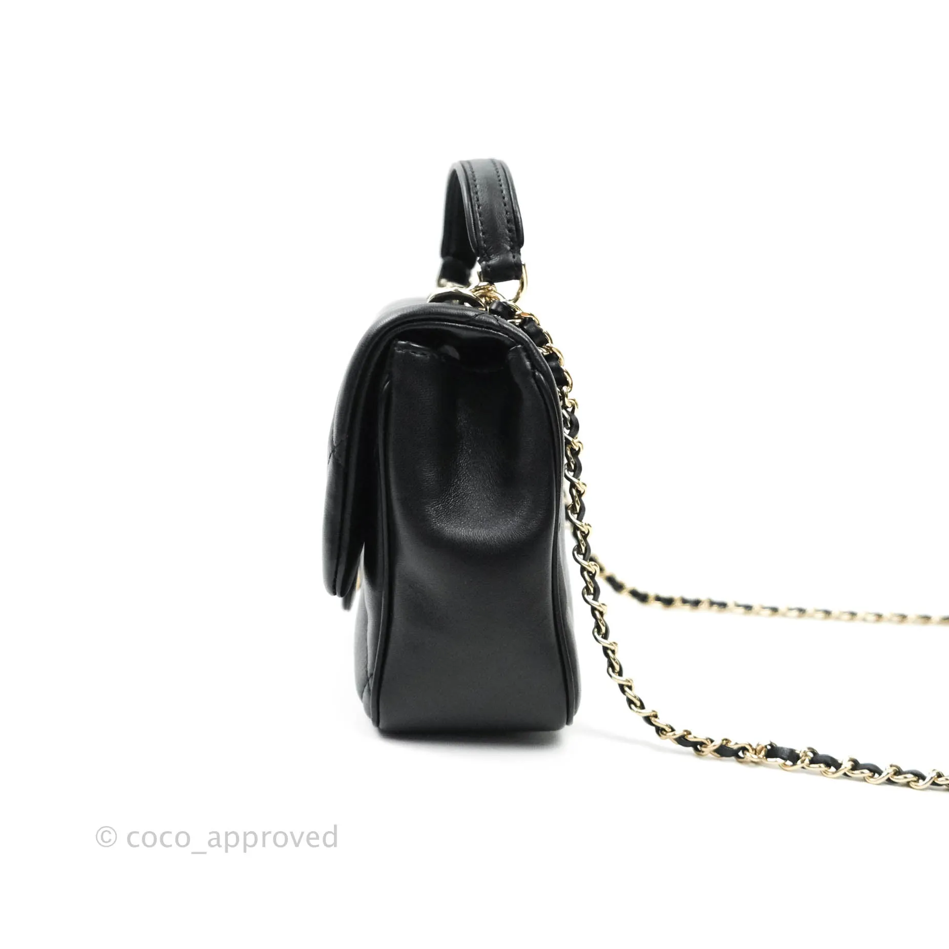 Chanel Easy Cherry Flap Bag With Handle Black Lambskin Gold Hardware 19K