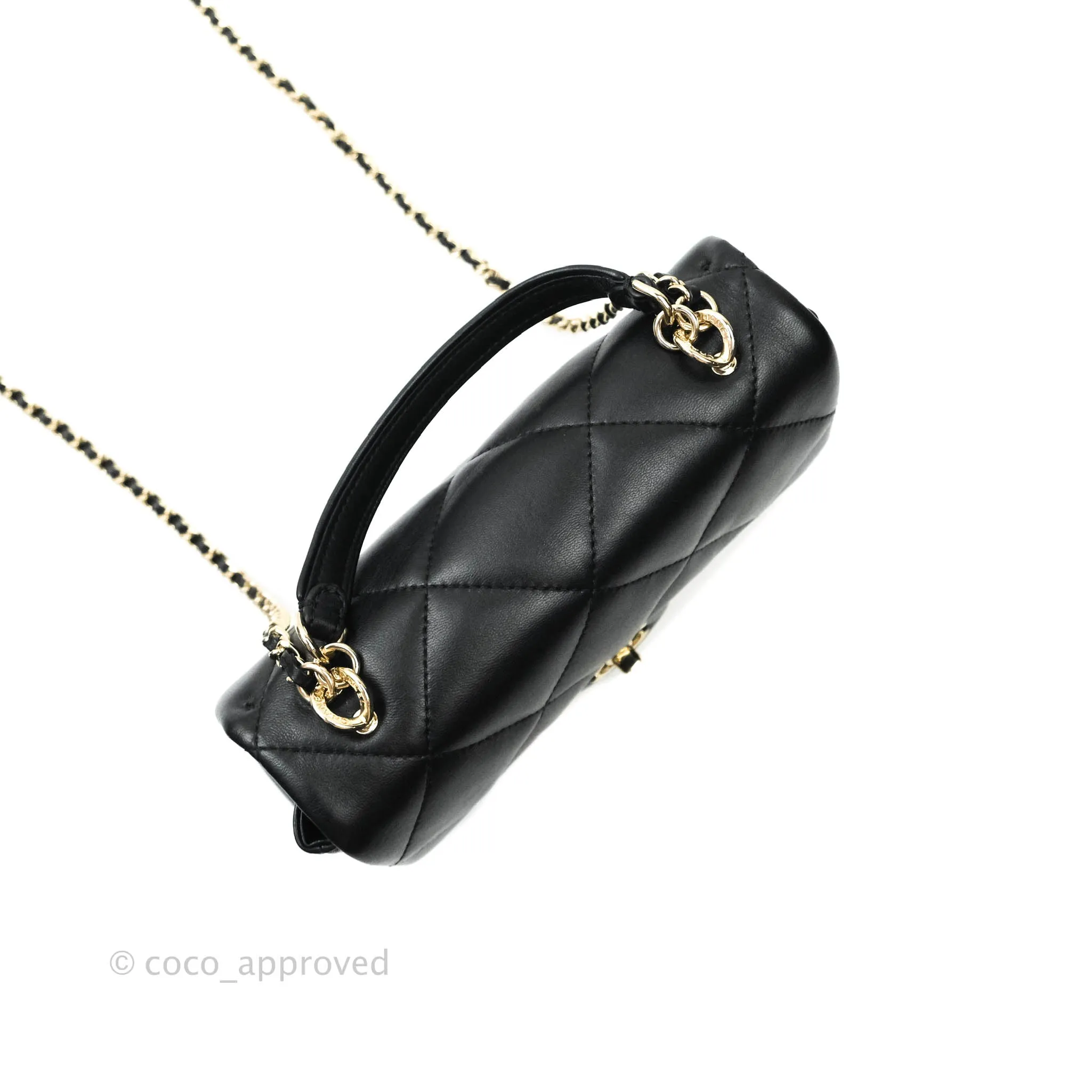 Chanel Easy Cherry Flap Bag With Handle Black Lambskin Gold Hardware 19K