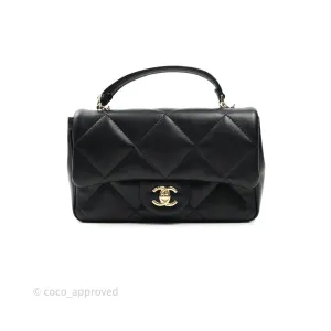 Chanel Easy Cherry Flap Bag With Handle Black Lambskin Gold Hardware 19K