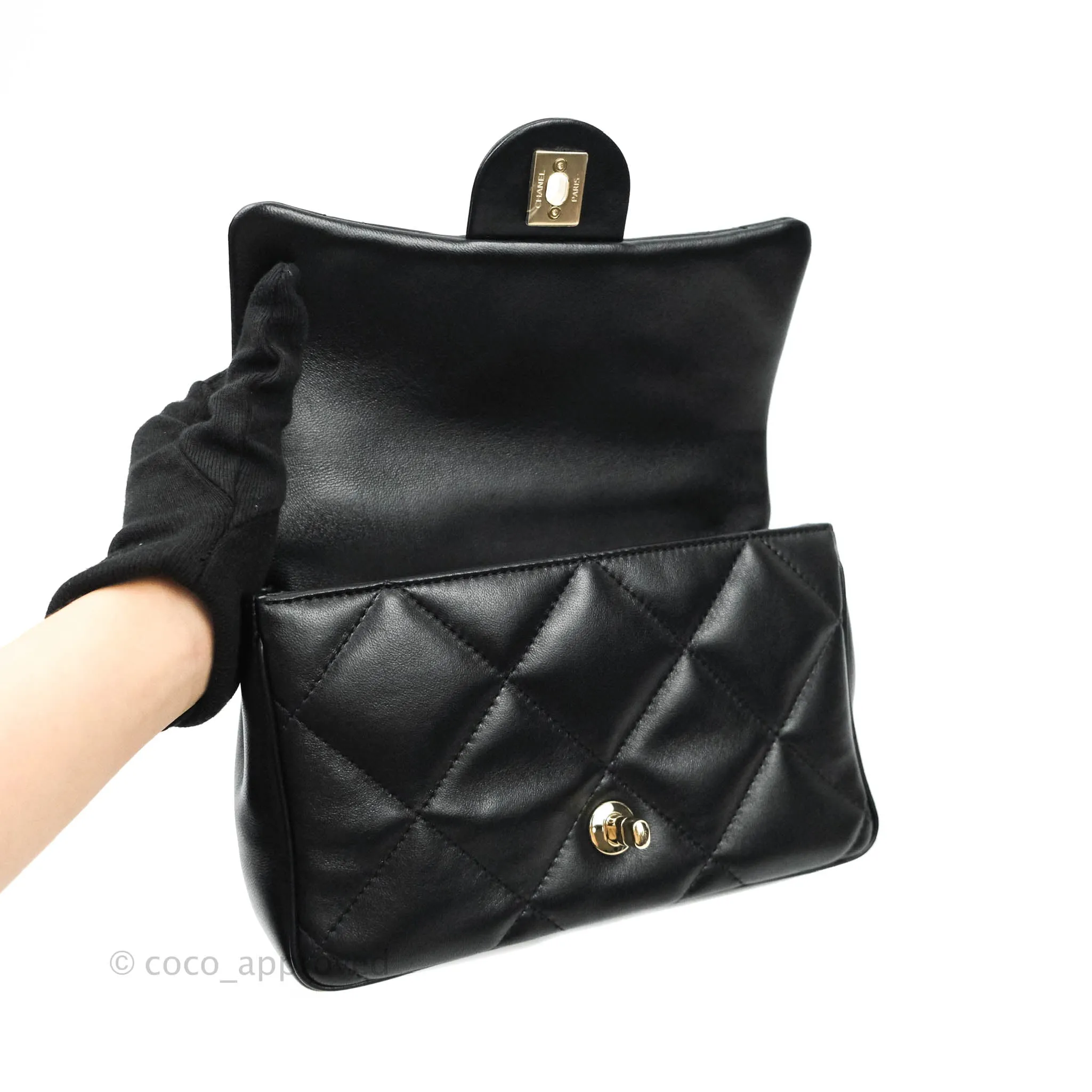 Chanel Easy Cherry Flap Bag With Handle Black Lambskin Gold Hardware 19K