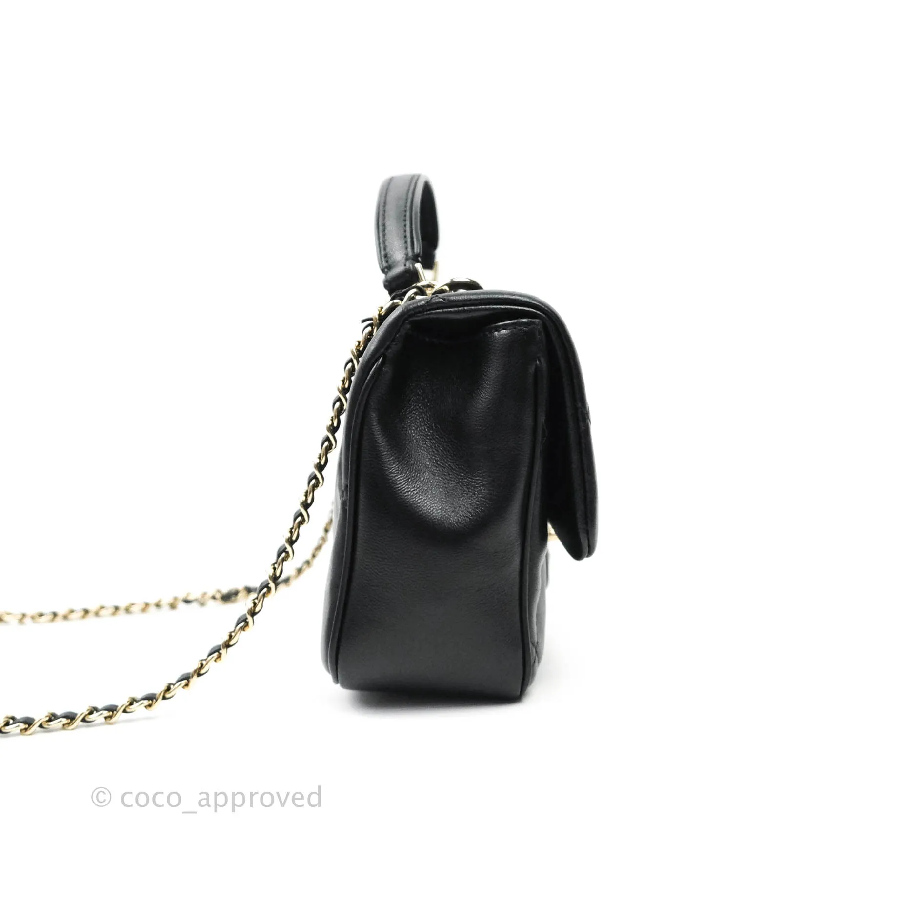 Chanel Easy Cherry Flap Bag With Handle Black Lambskin Gold Hardware 19K