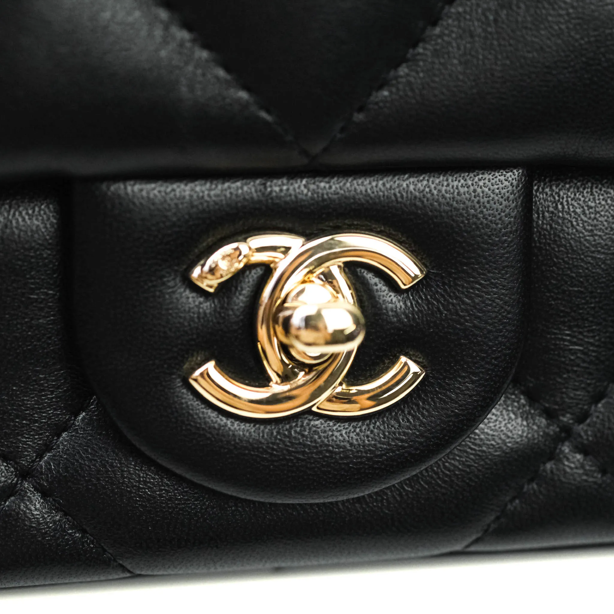 Chanel Easy Cherry Flap Bag With Handle Black Lambskin Gold Hardware 19K