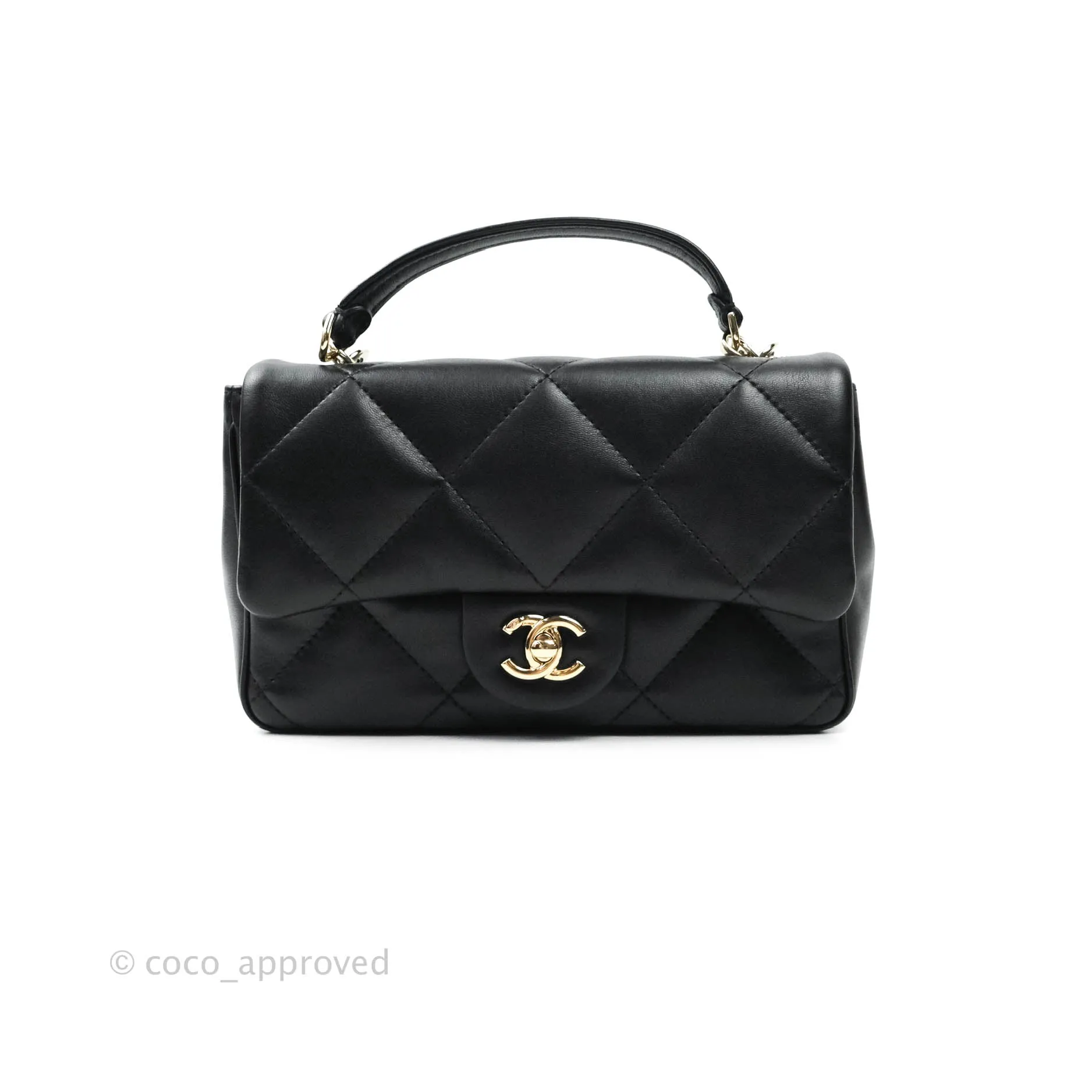 Chanel Easy Cherry Flap Bag With Handle Black Lambskin Gold Hardware 19K