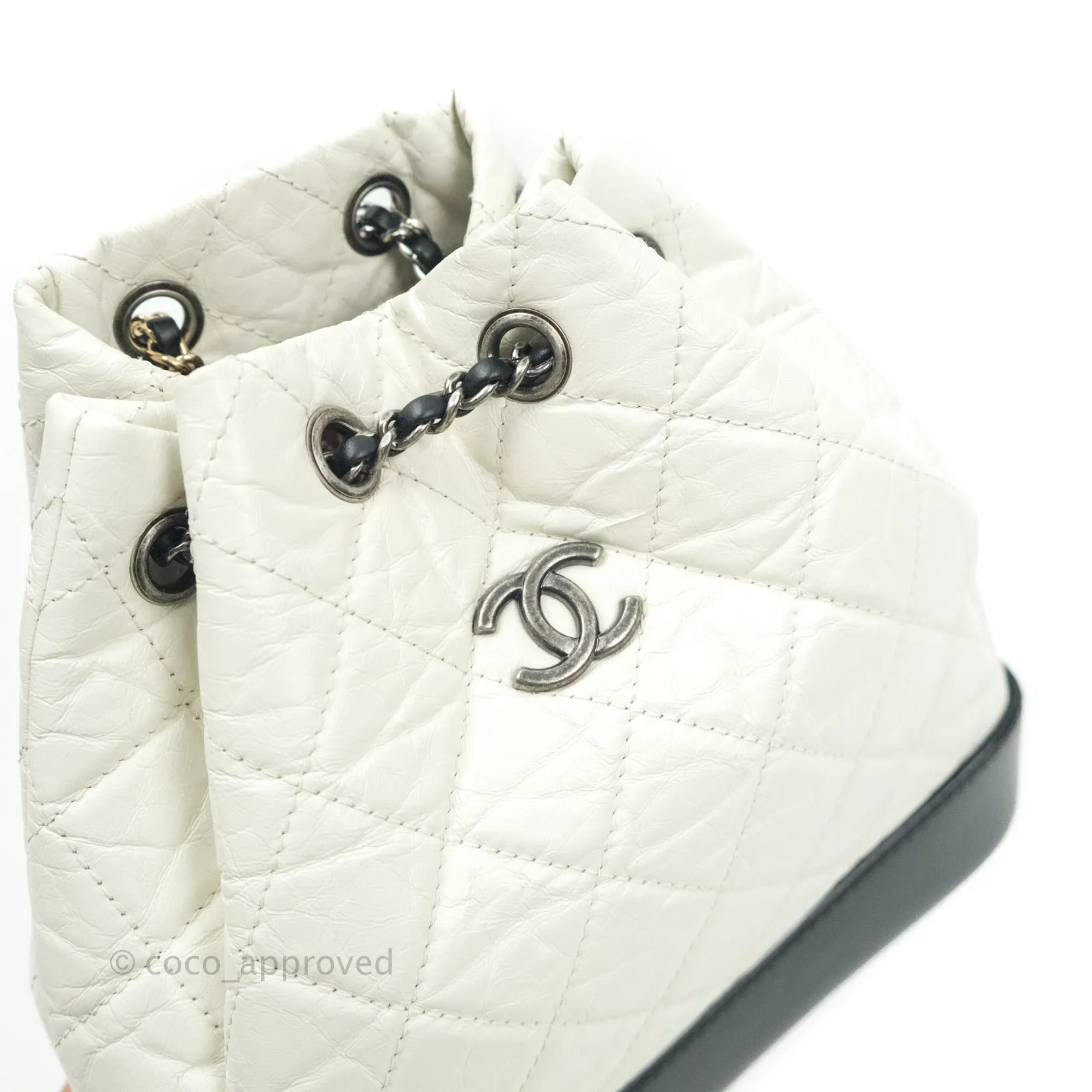 Chanel Gabrielle Backpack Black Aged Calfskin Small White Black