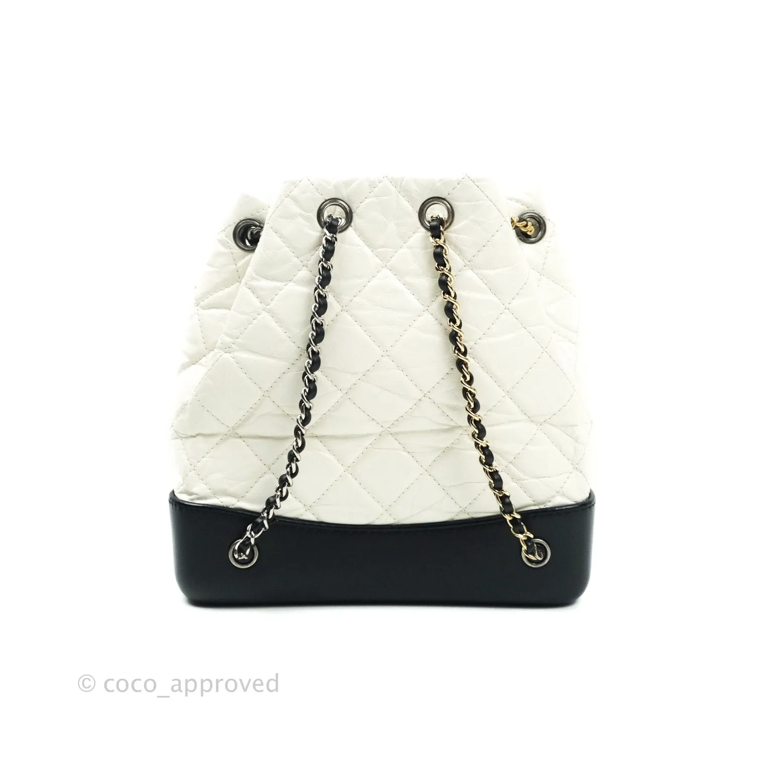 Chanel Gabrielle Backpack Black Aged Calfskin Small White Black