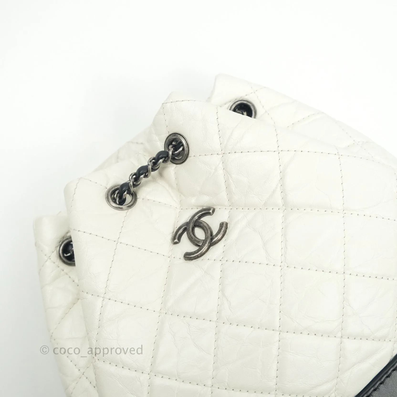 Chanel Gabrielle Backpack Black Aged Calfskin Small White Black