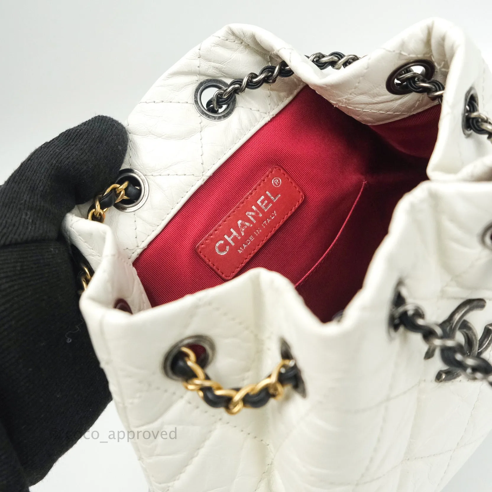 Chanel Gabrielle Backpack Black Aged Calfskin Small White Black