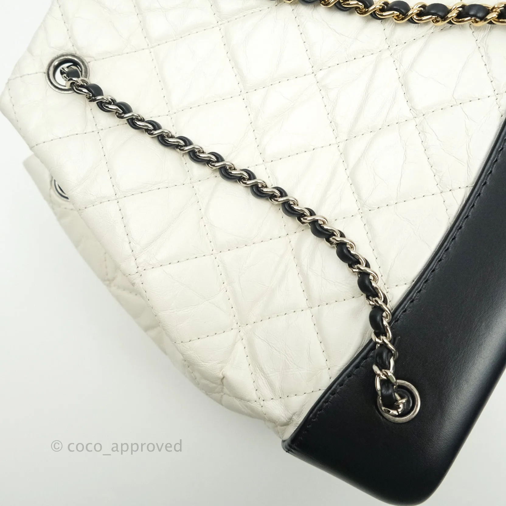 Chanel Gabrielle Backpack Black Aged Calfskin Small White Black