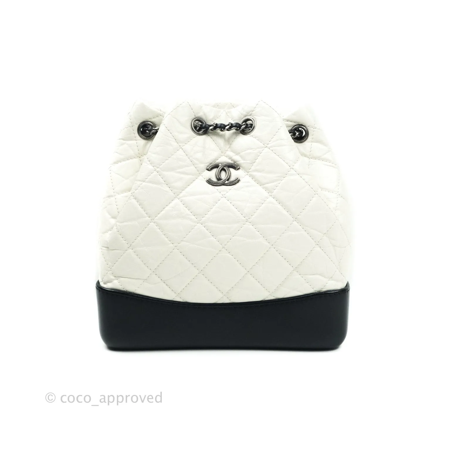 Chanel Gabrielle Backpack Black Aged Calfskin Small White Black
