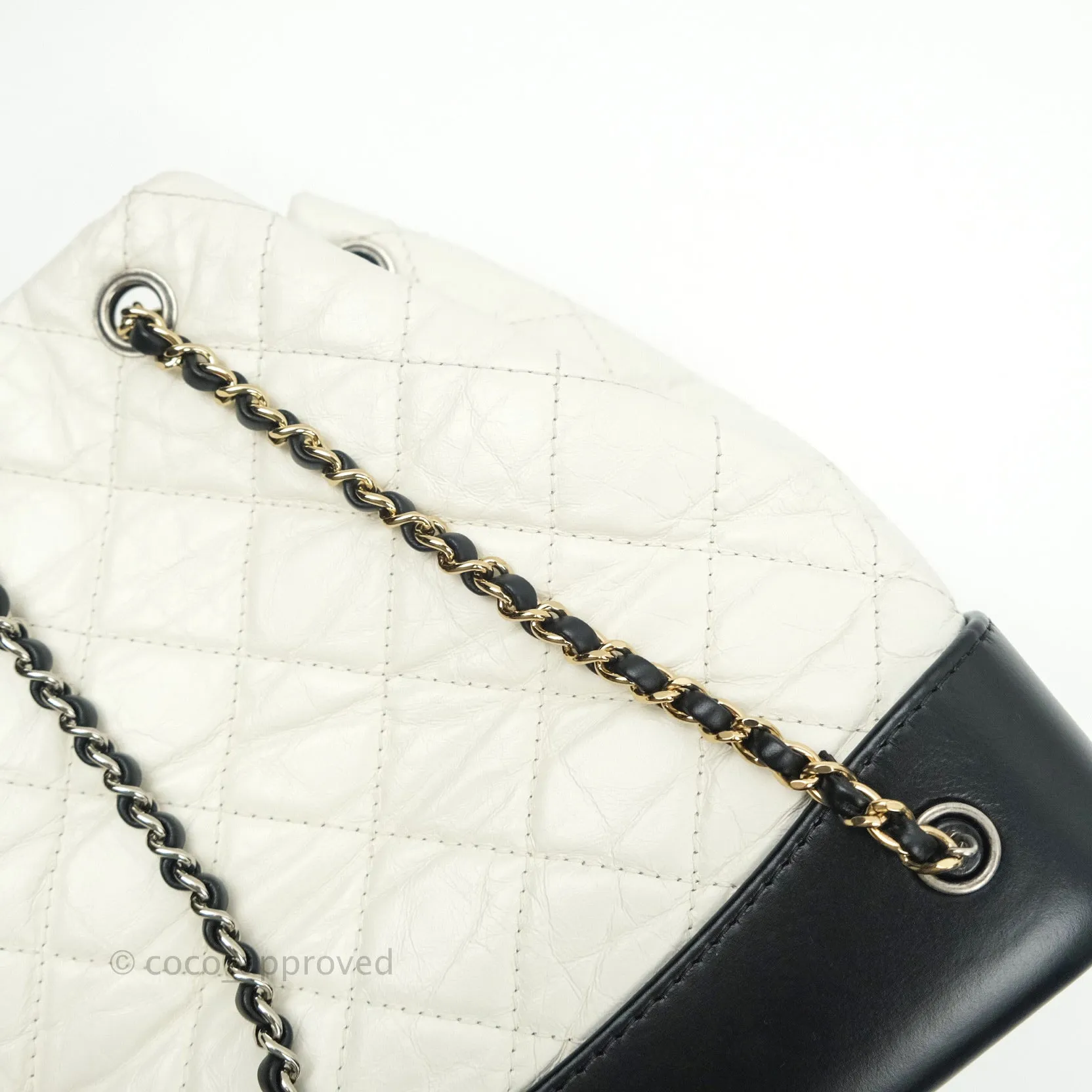 Chanel Gabrielle Backpack Black Aged Calfskin Small White Black