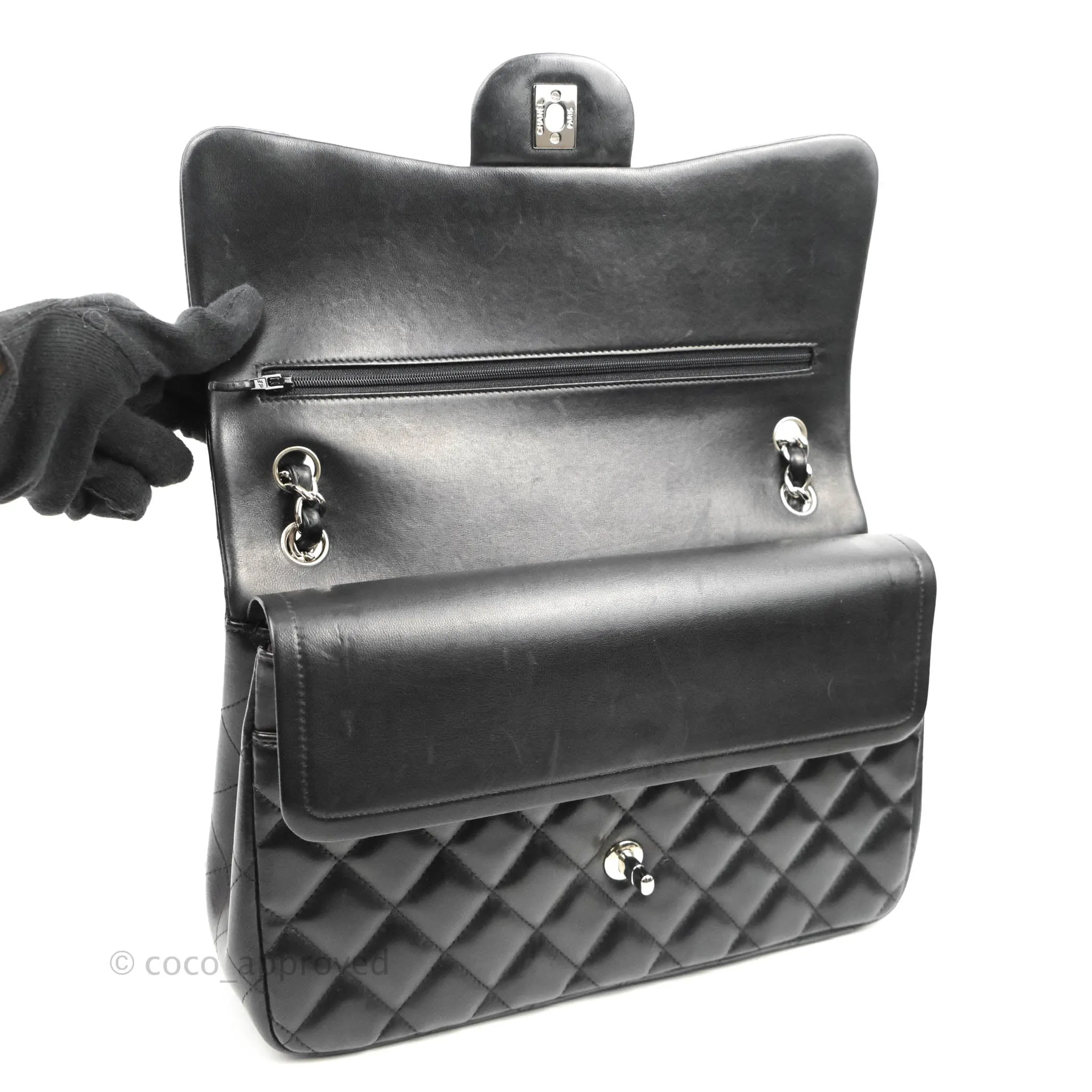Chanel Jumbo Double Flap Black Lambskin Silver Hardware