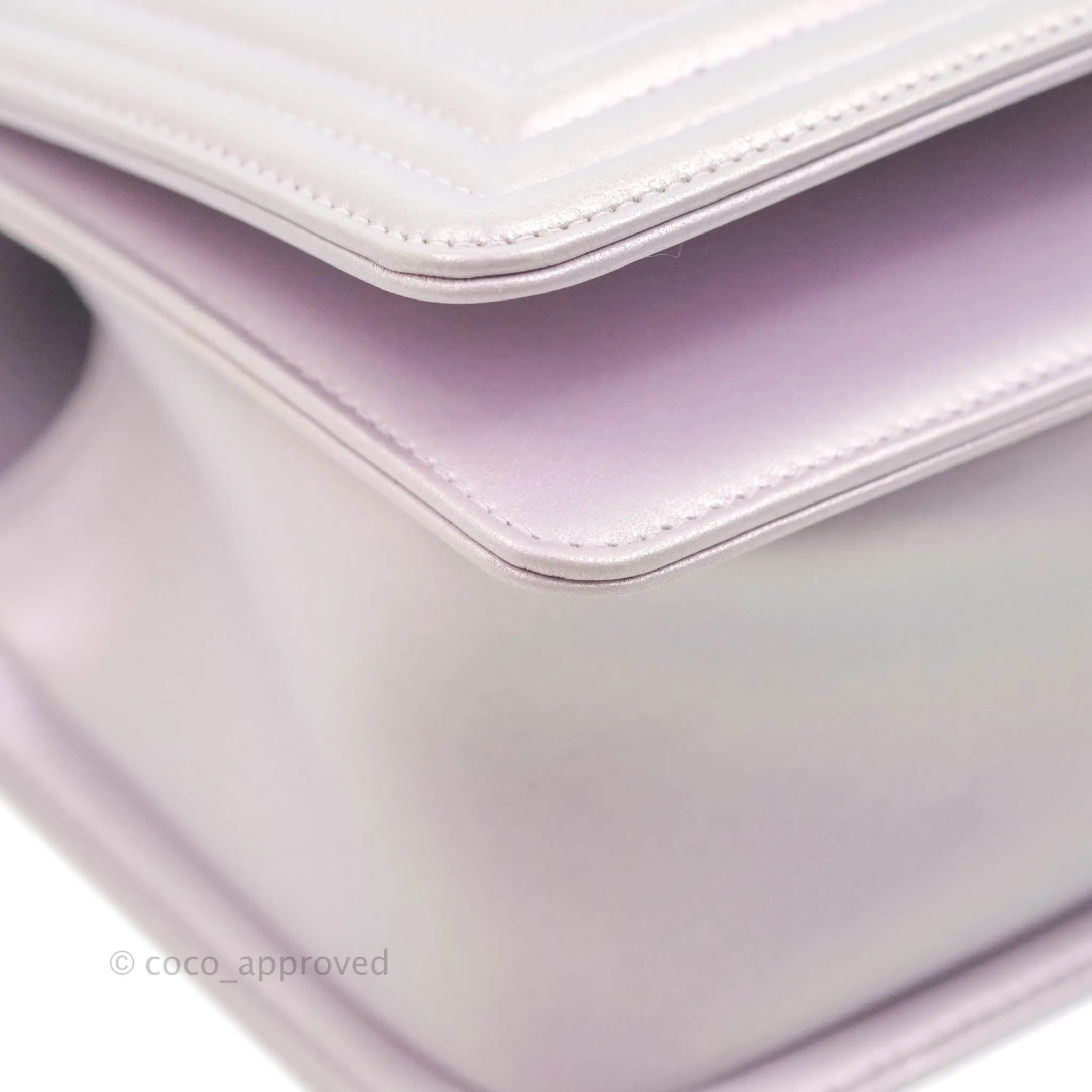 Chanel Medium Boy Chevron Iridescent Lilac Calfskin Silver Hardware