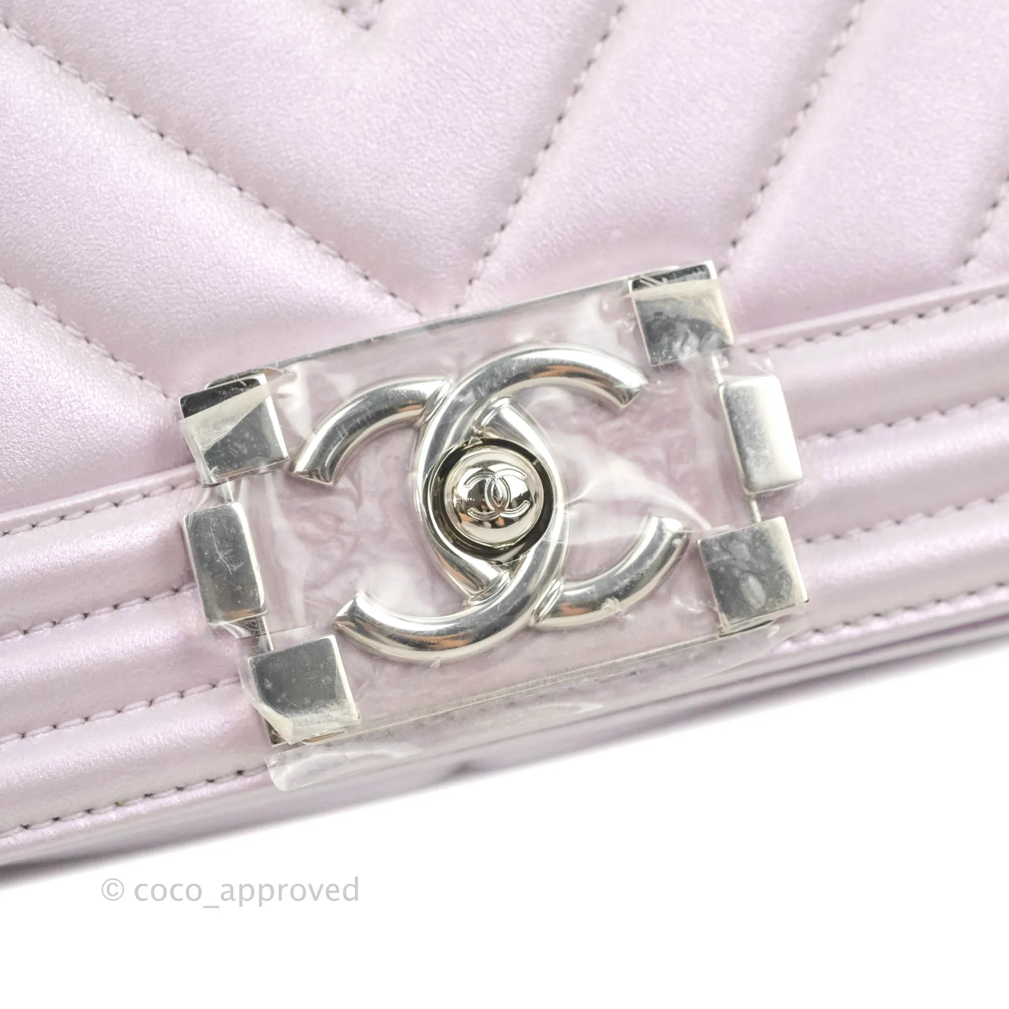 Chanel Medium Boy Chevron Iridescent Lilac Calfskin Silver Hardware