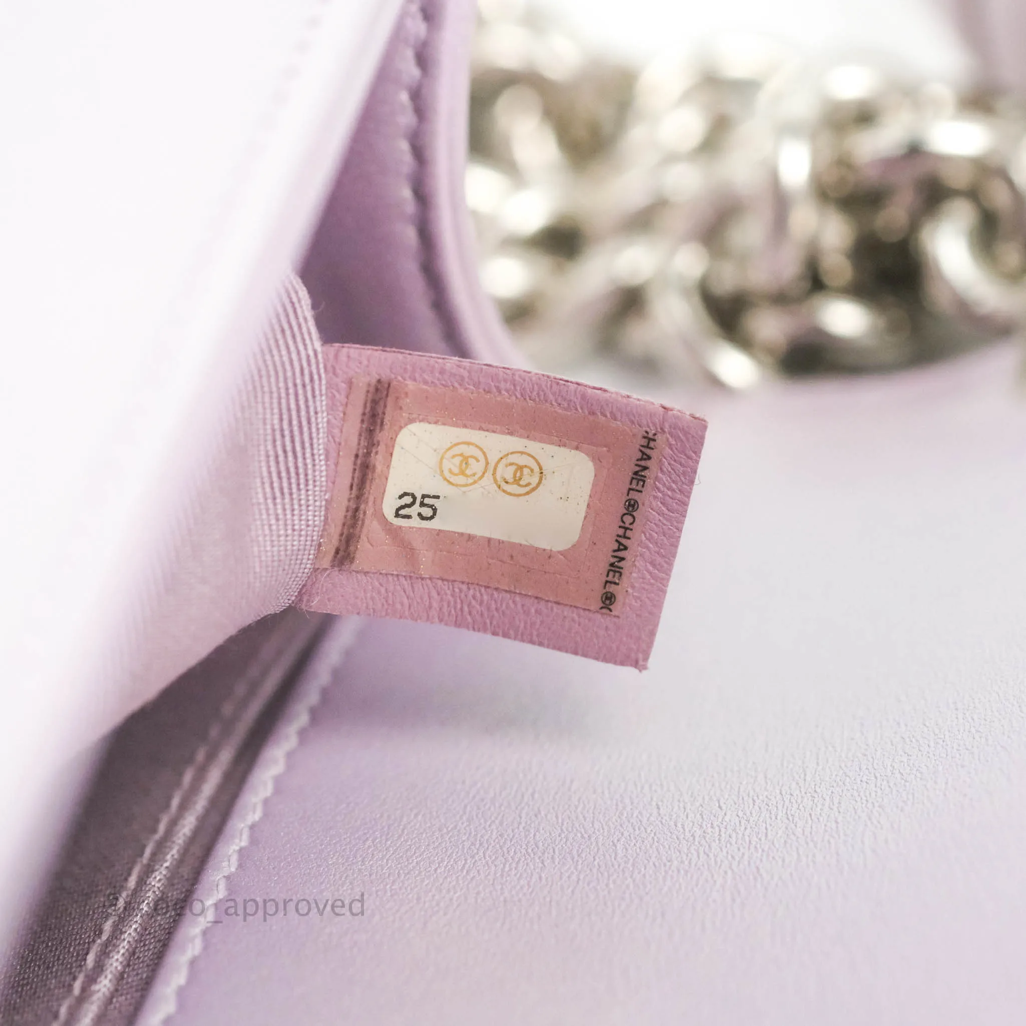 Chanel Medium Boy Chevron Iridescent Lilac Calfskin Silver Hardware
