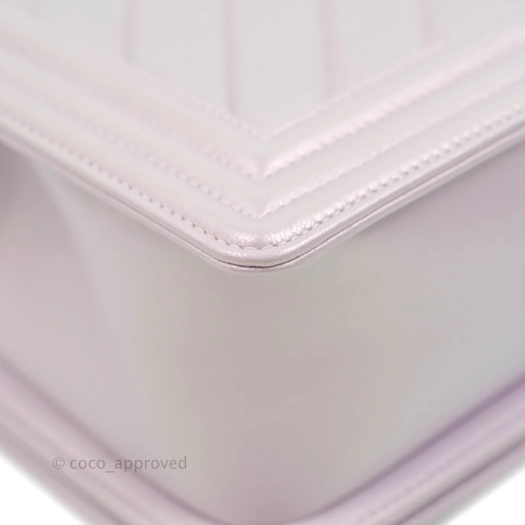 Chanel Medium Boy Chevron Iridescent Lilac Calfskin Silver Hardware