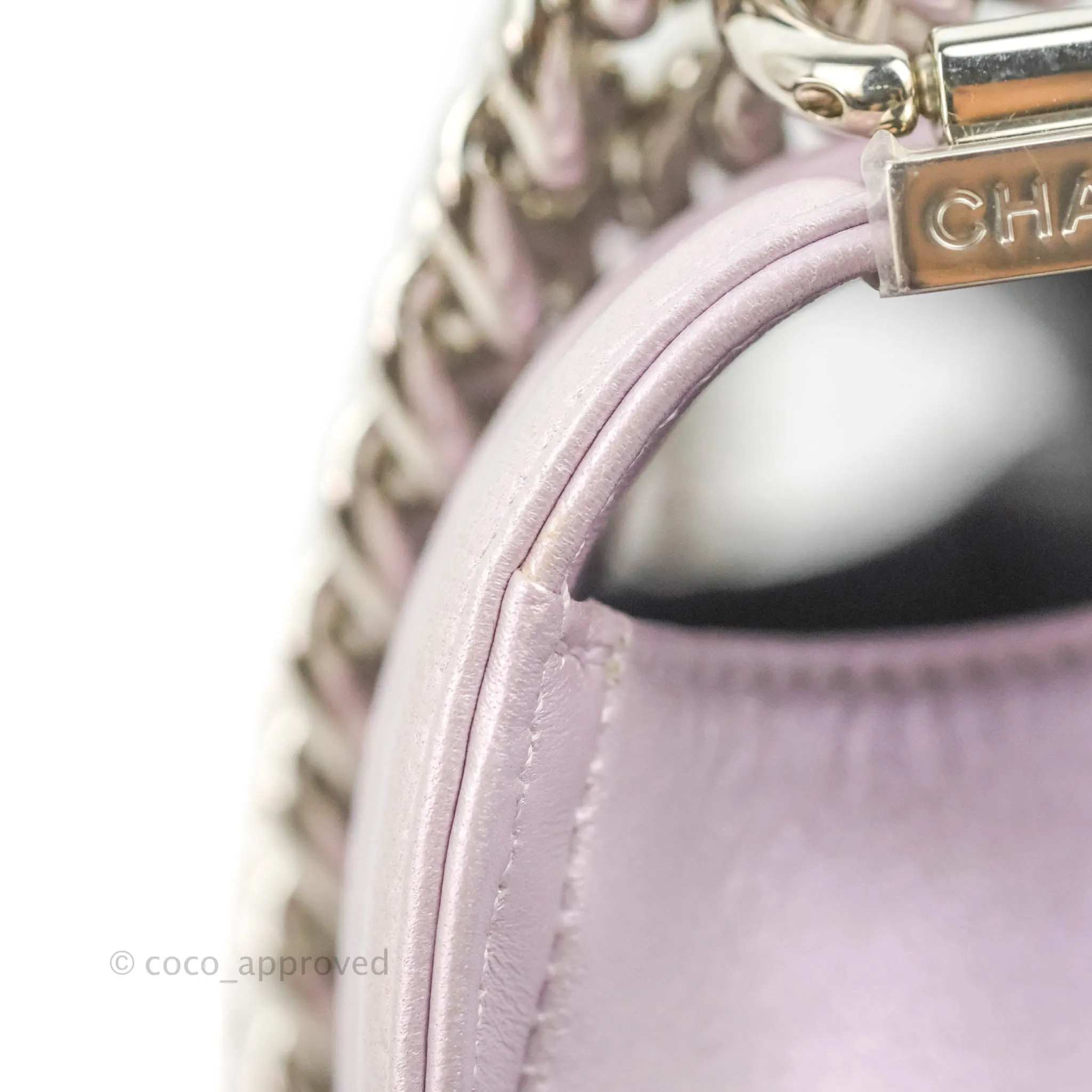 Chanel Medium Boy Chevron Iridescent Lilac Calfskin Silver Hardware