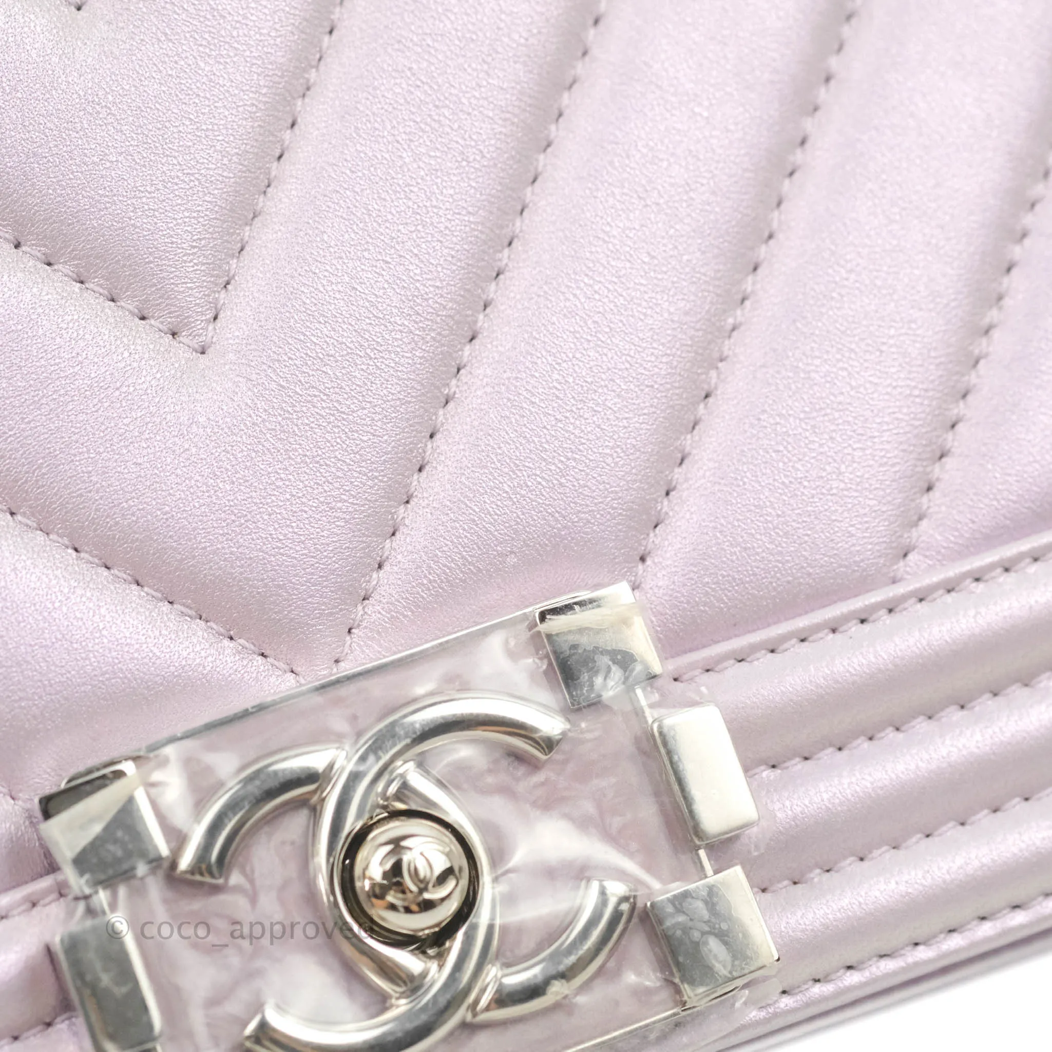 Chanel Medium Boy Chevron Iridescent Lilac Calfskin Silver Hardware