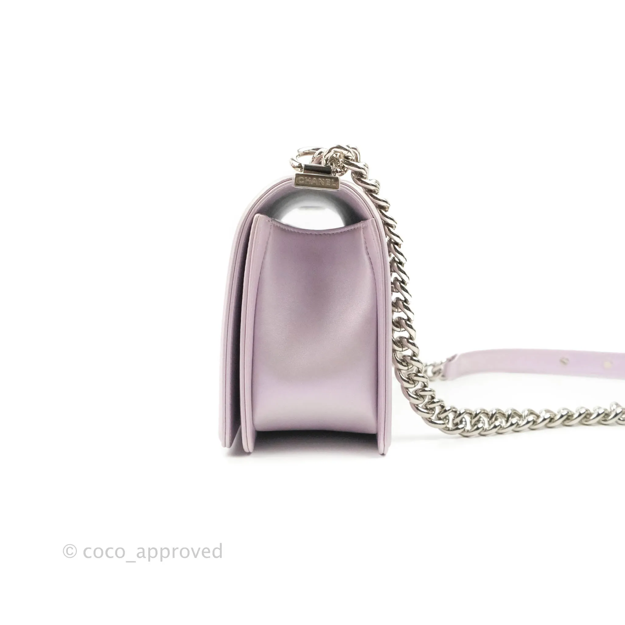 Chanel Medium Boy Chevron Iridescent Lilac Calfskin Silver Hardware