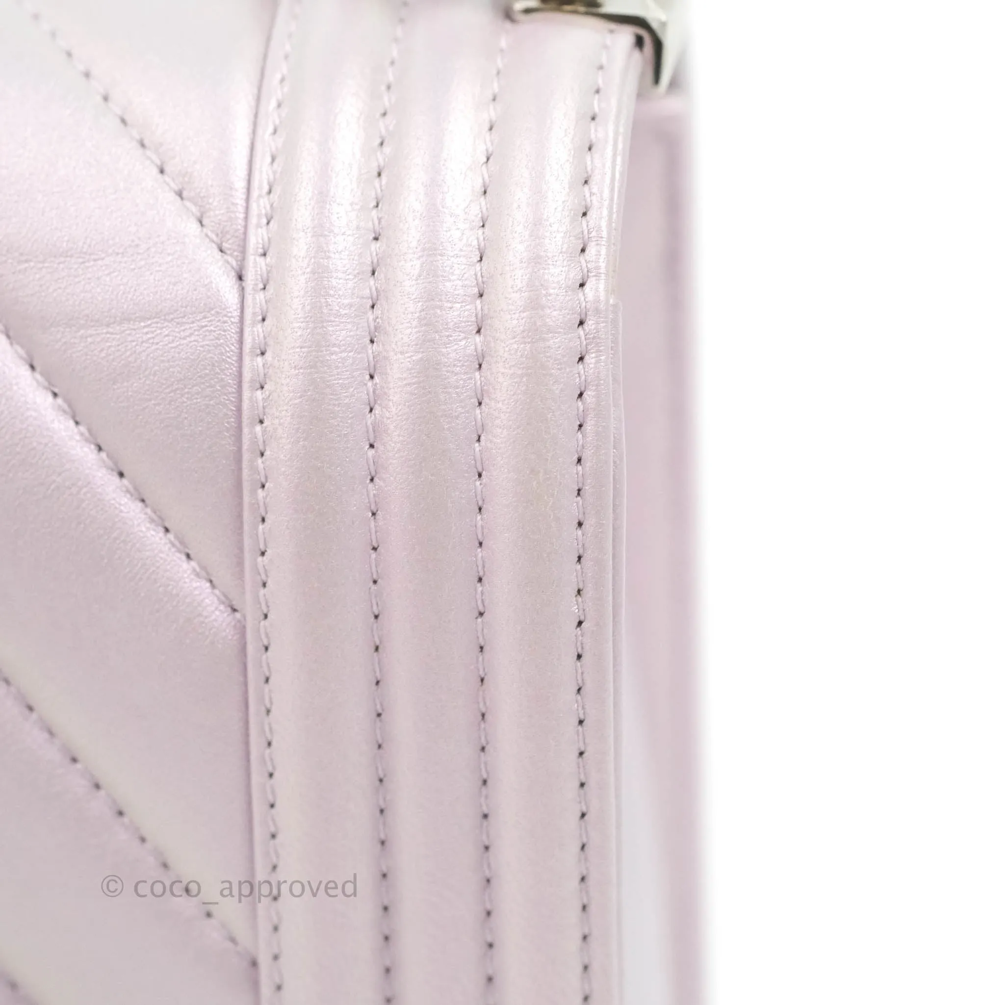 Chanel Medium Boy Chevron Iridescent Lilac Calfskin Silver Hardware