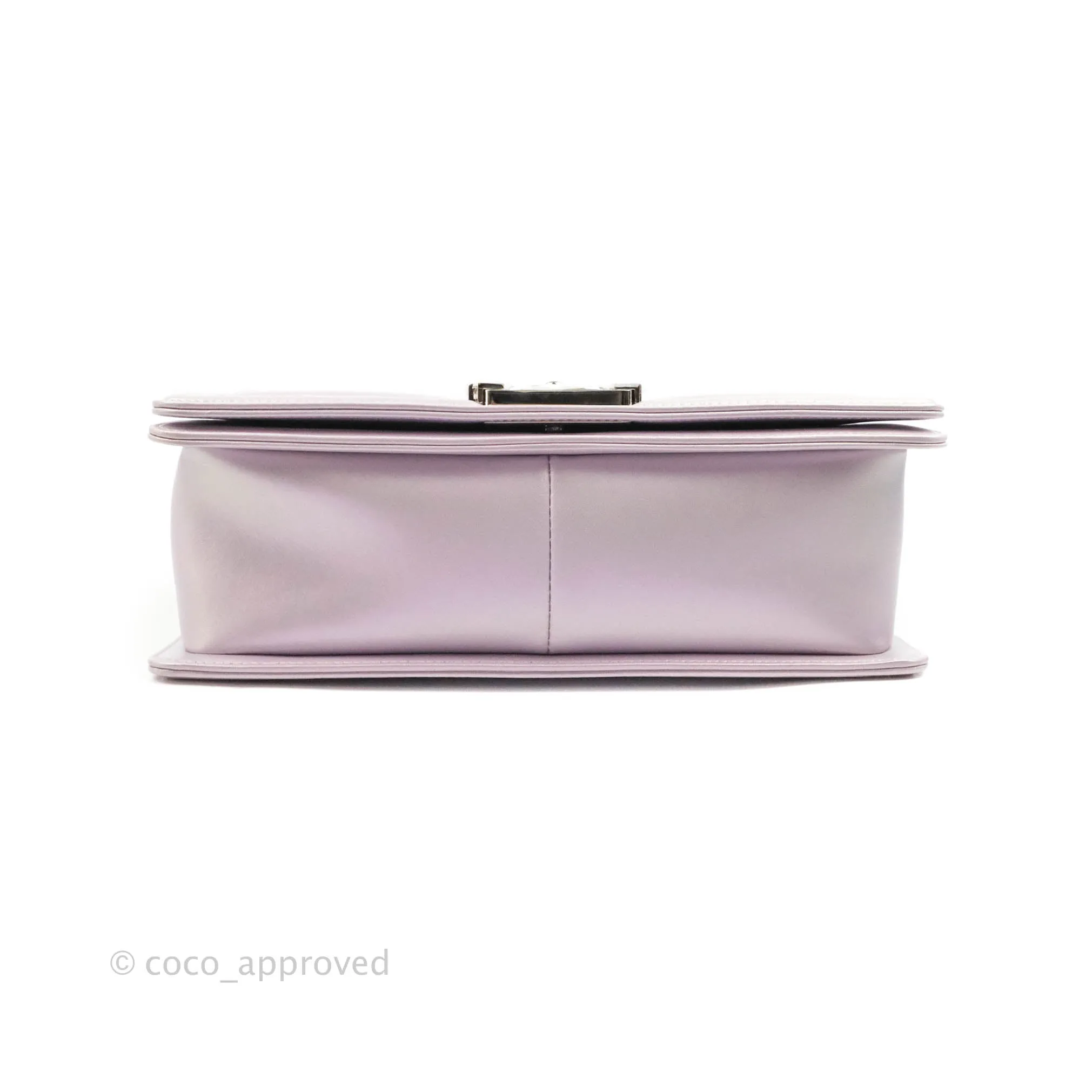 Chanel Medium Boy Chevron Iridescent Lilac Calfskin Silver Hardware