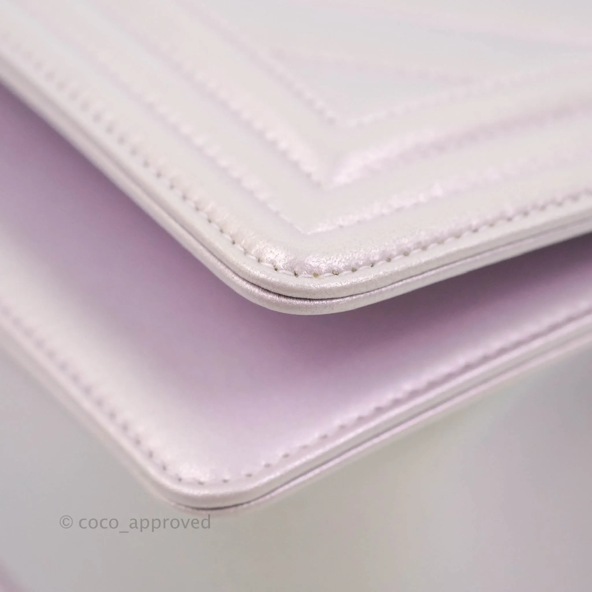 Chanel Medium Boy Chevron Iridescent Lilac Calfskin Silver Hardware