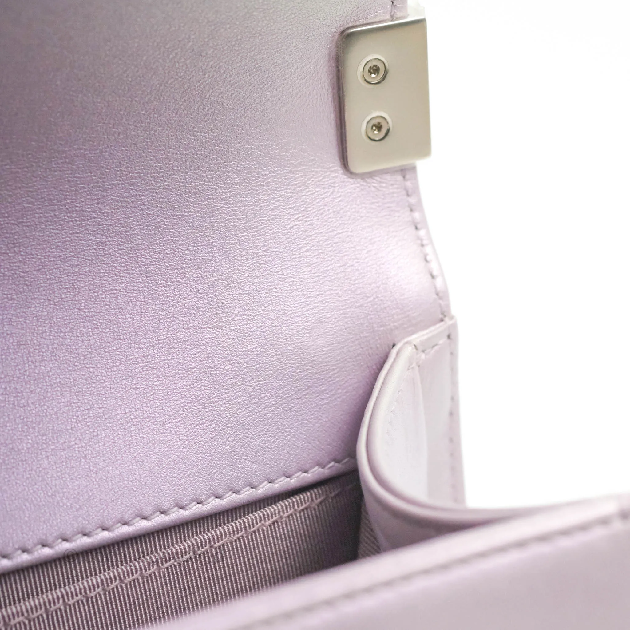 Chanel Medium Boy Chevron Iridescent Lilac Calfskin Silver Hardware
