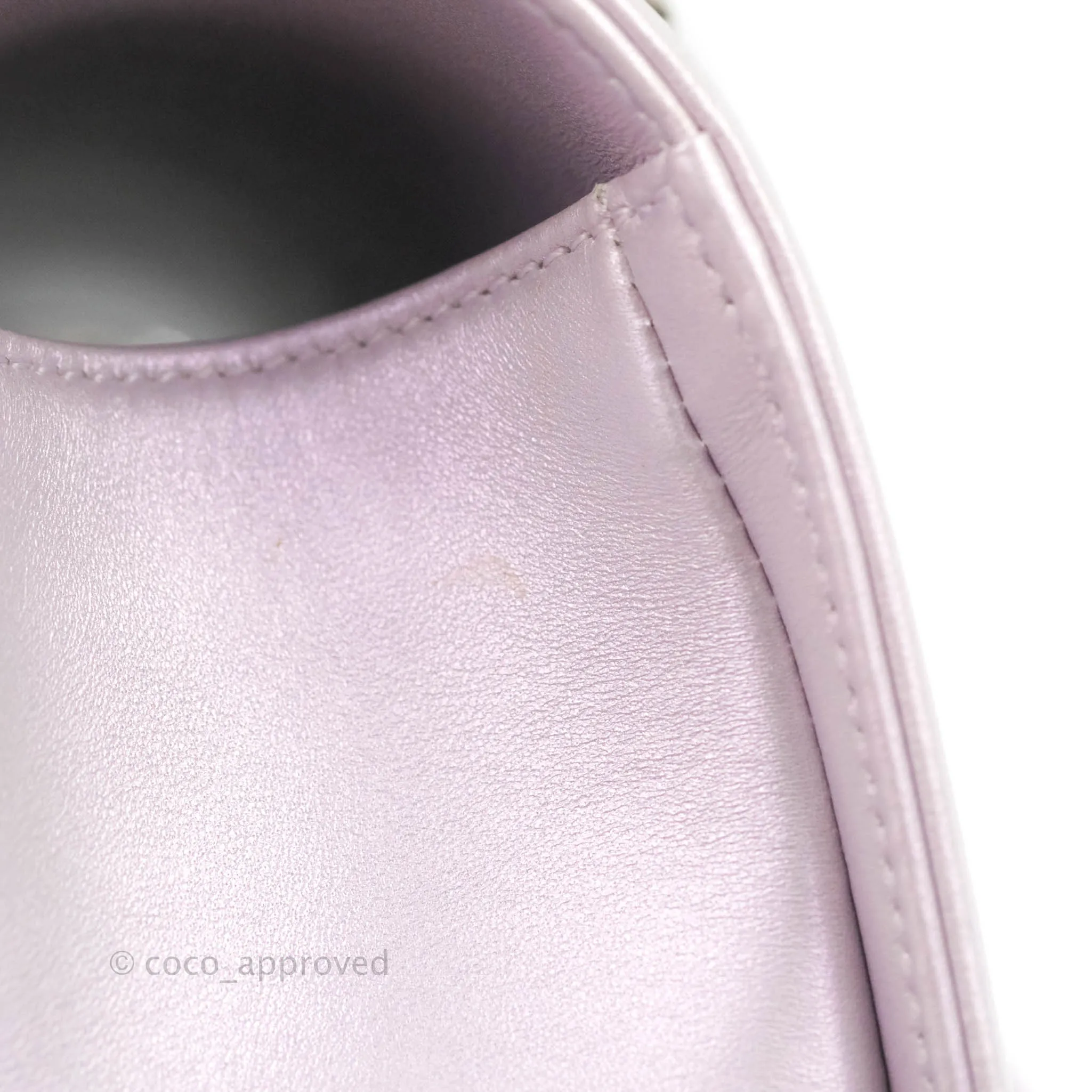 Chanel Medium Boy Chevron Iridescent Lilac Calfskin Silver Hardware