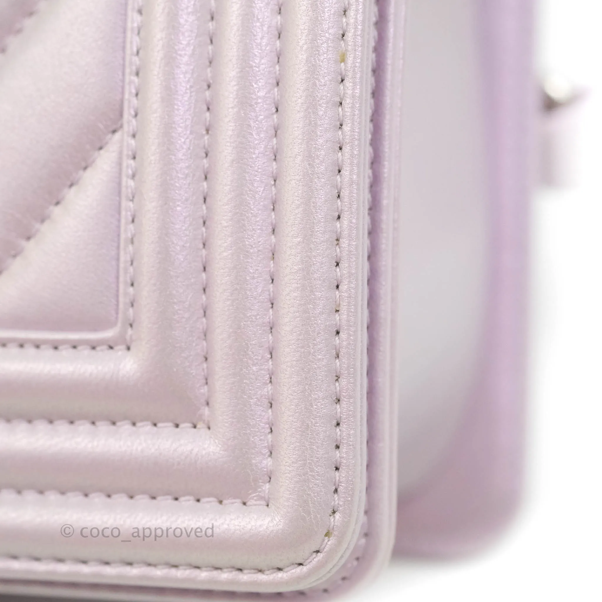 Chanel Medium Boy Chevron Iridescent Lilac Calfskin Silver Hardware