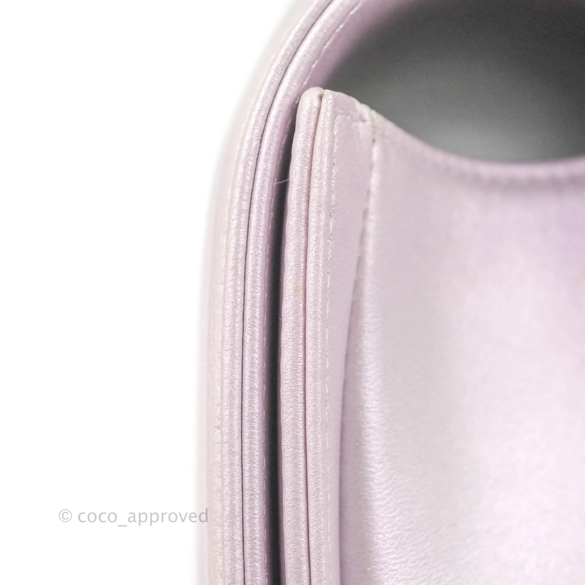Chanel Medium Boy Chevron Iridescent Lilac Calfskin Silver Hardware