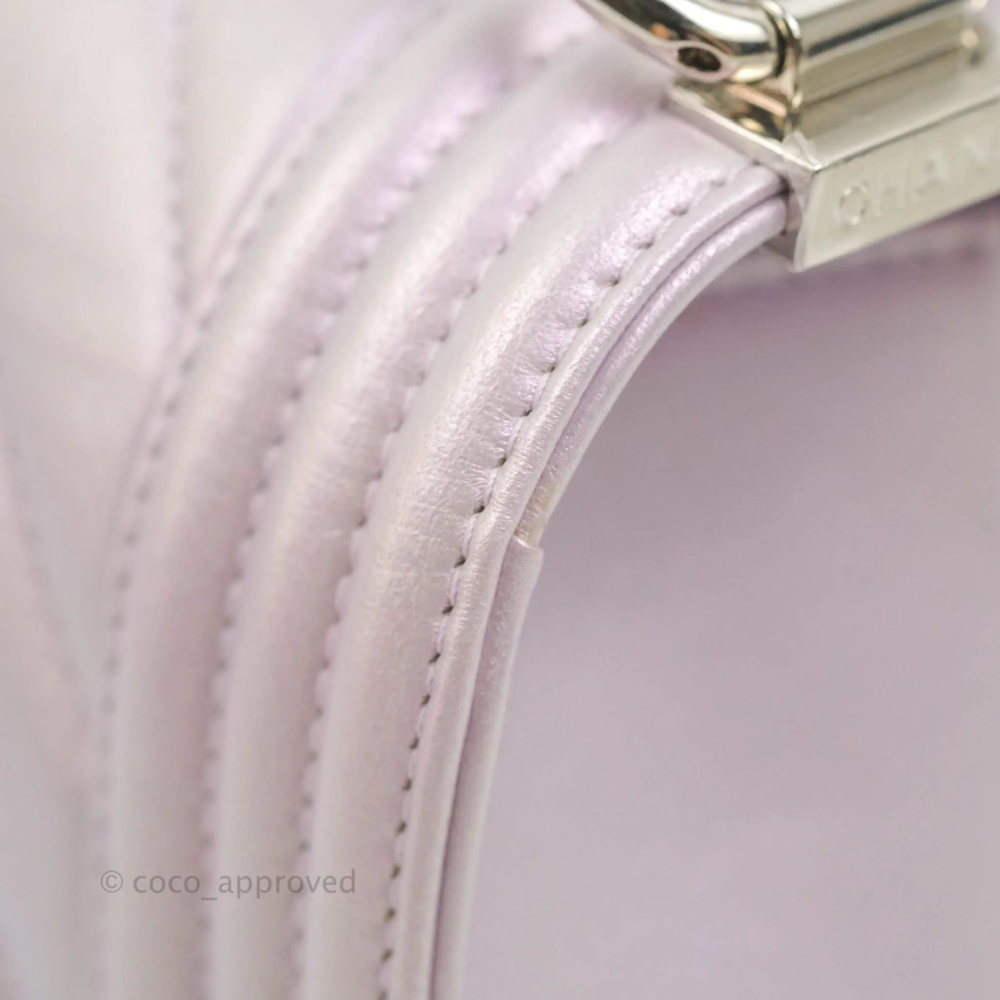 Chanel Medium Boy Chevron Iridescent Lilac Calfskin Silver Hardware