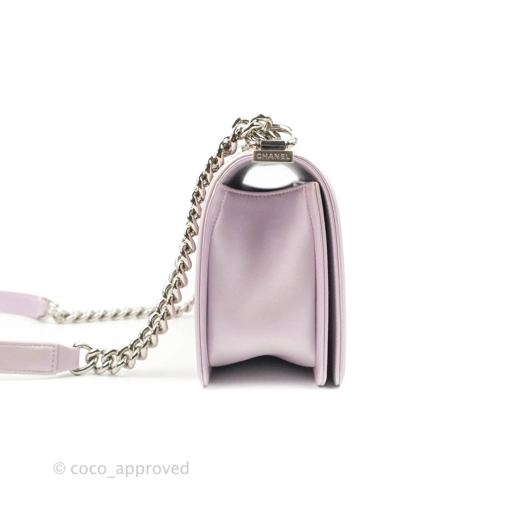 Chanel Medium Boy Chevron Iridescent Lilac Calfskin Silver Hardware