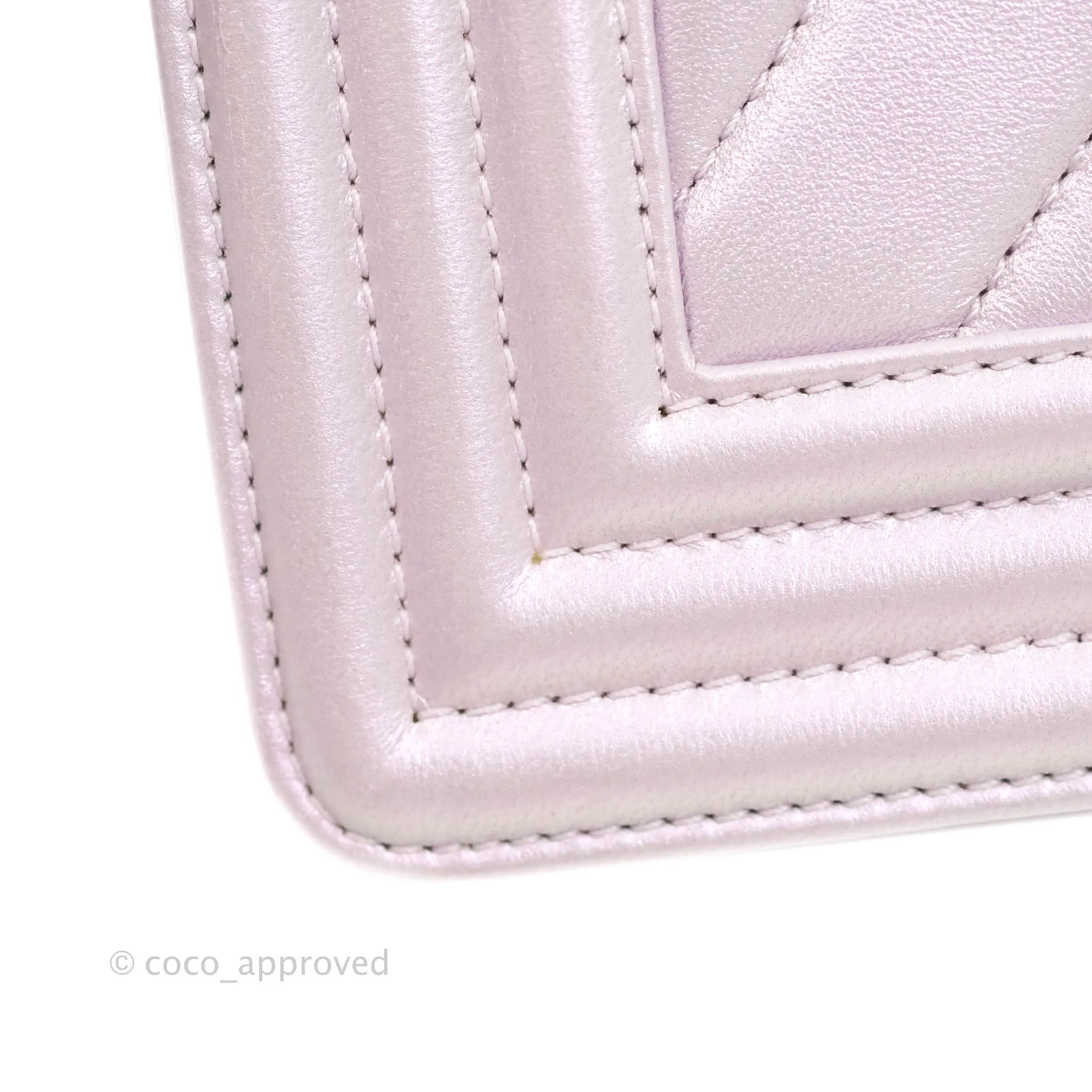Chanel Medium Boy Chevron Iridescent Lilac Calfskin Silver Hardware
